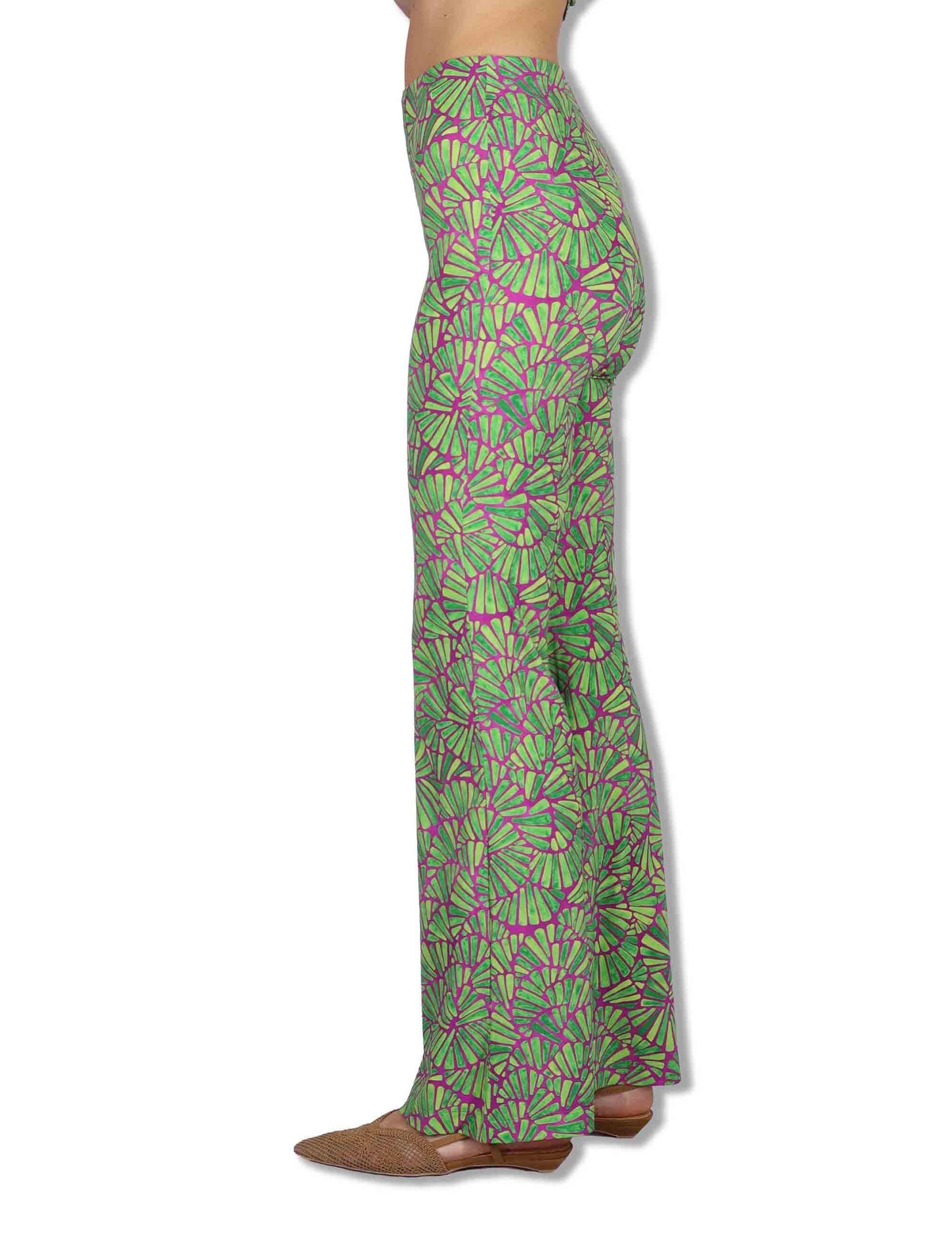 Pantaloni donna Shell in tessuto stampato viola e verde con elastico in vita JH719570672 A5032 Maliparmi 