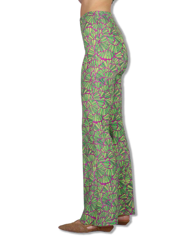 Pantaloni donna Shell in tessuto stampato viola e verde con elastico in vita JH719570672 A5032 Maliparmi 