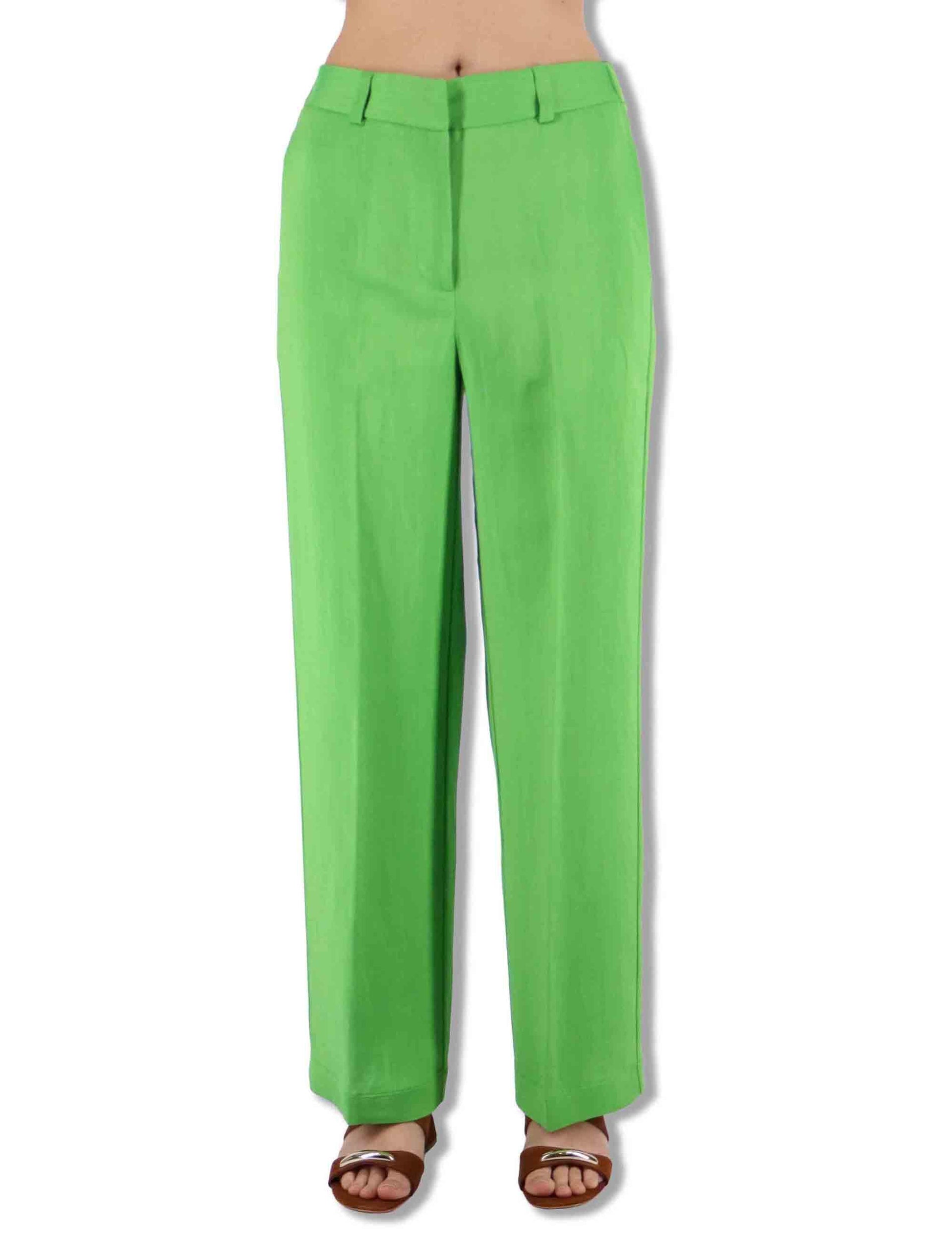 Pantaloni donna Timeless in lino verde a gamba larga e tasche laterali JH803340106 60131 Maliparmi 