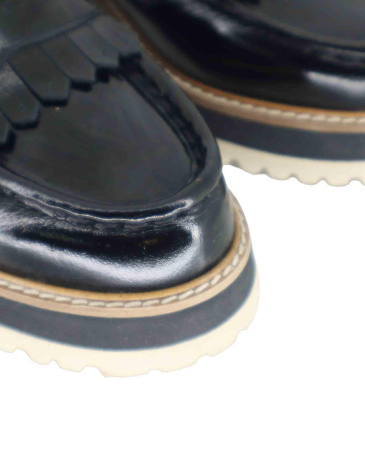 Mocassini donna in pelle nera con suola in gomma alta e punta tonda SP56888 001 Spatarella 