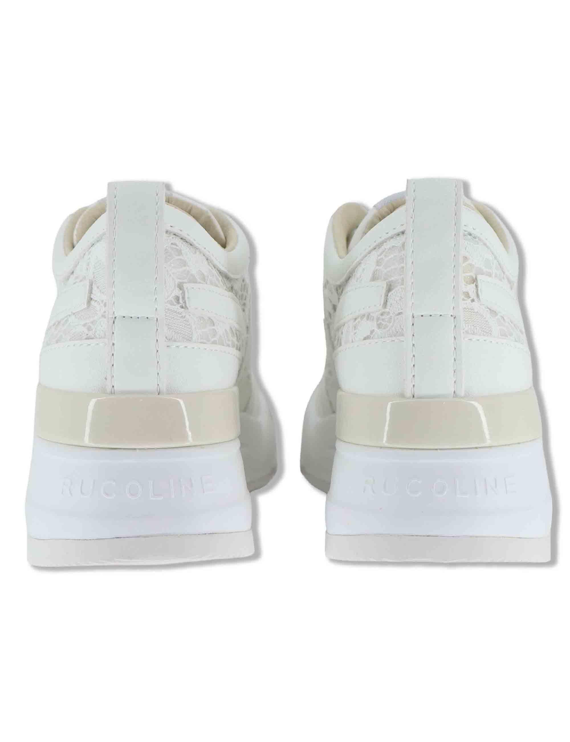 Sneakers donna in pelle e pizzo bianco con zeppa alta in gomma 4009-84585 2 Ruco Line 