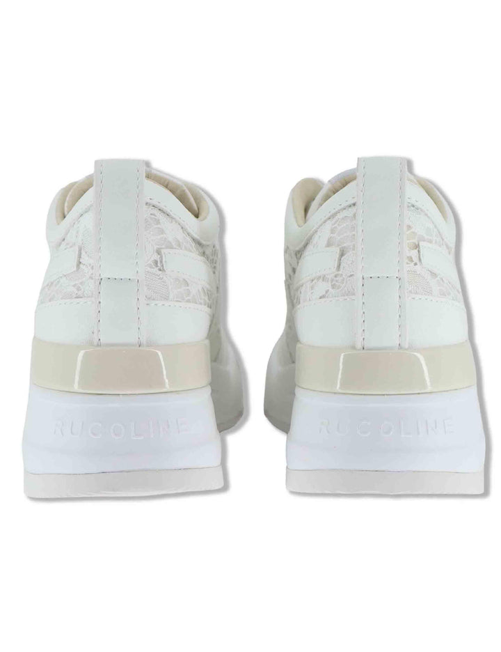 Sneakers donna in pelle e pizzo bianco con zeppa alta in gomma 4009-84585 2 Ruco Line 