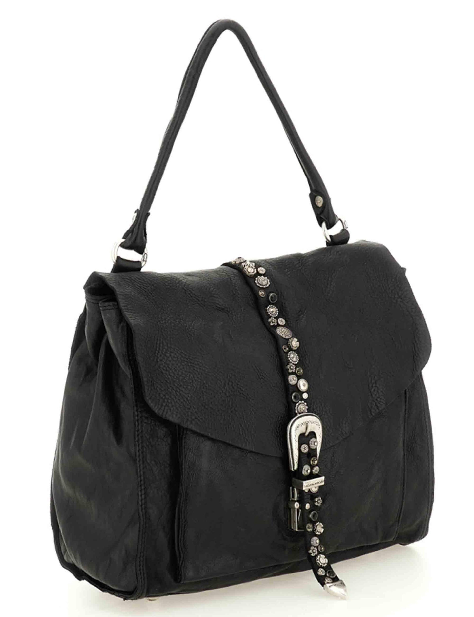 Borse donna shopping Emilia in pelle nera con accessori oro C042670ND X2876 C0001 Campomaggi 