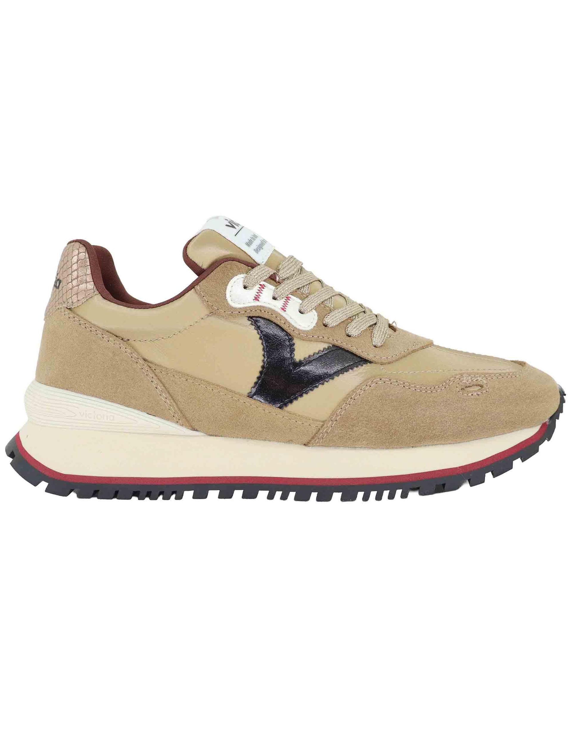 Sneakers donna in tessuto e pelle oro con suola alta 1157115 Oro Victoria 