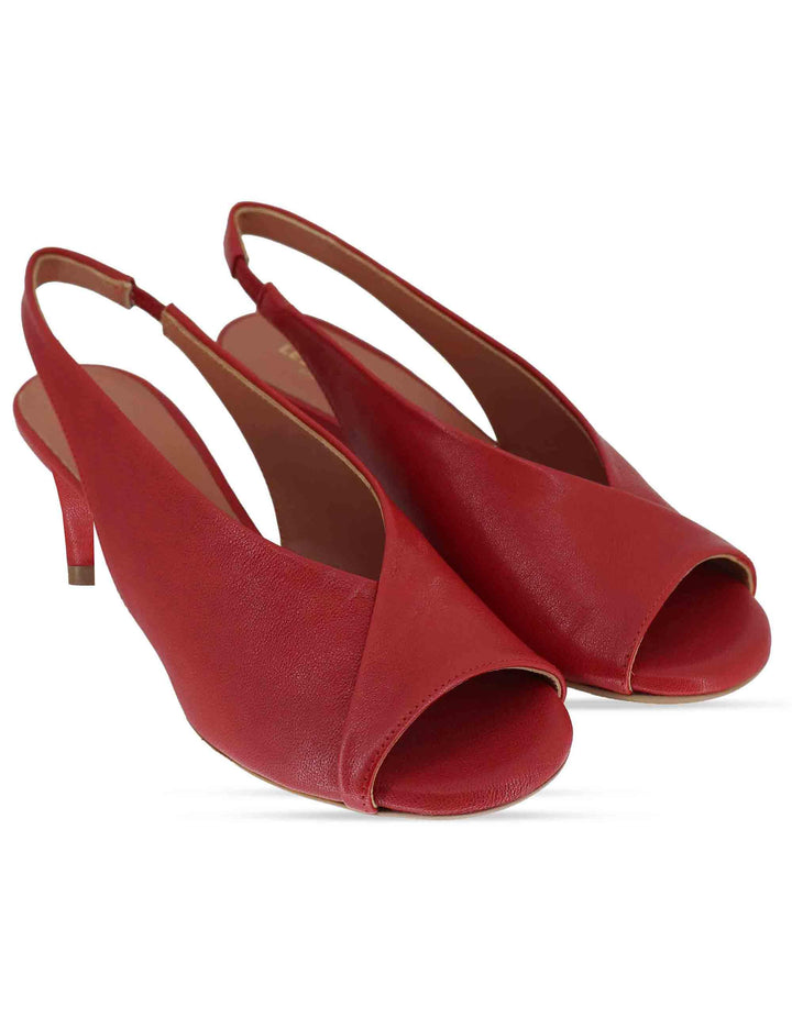 Sandali donna slingback in pelle rossa tacco basso D801 004 Les Venues 