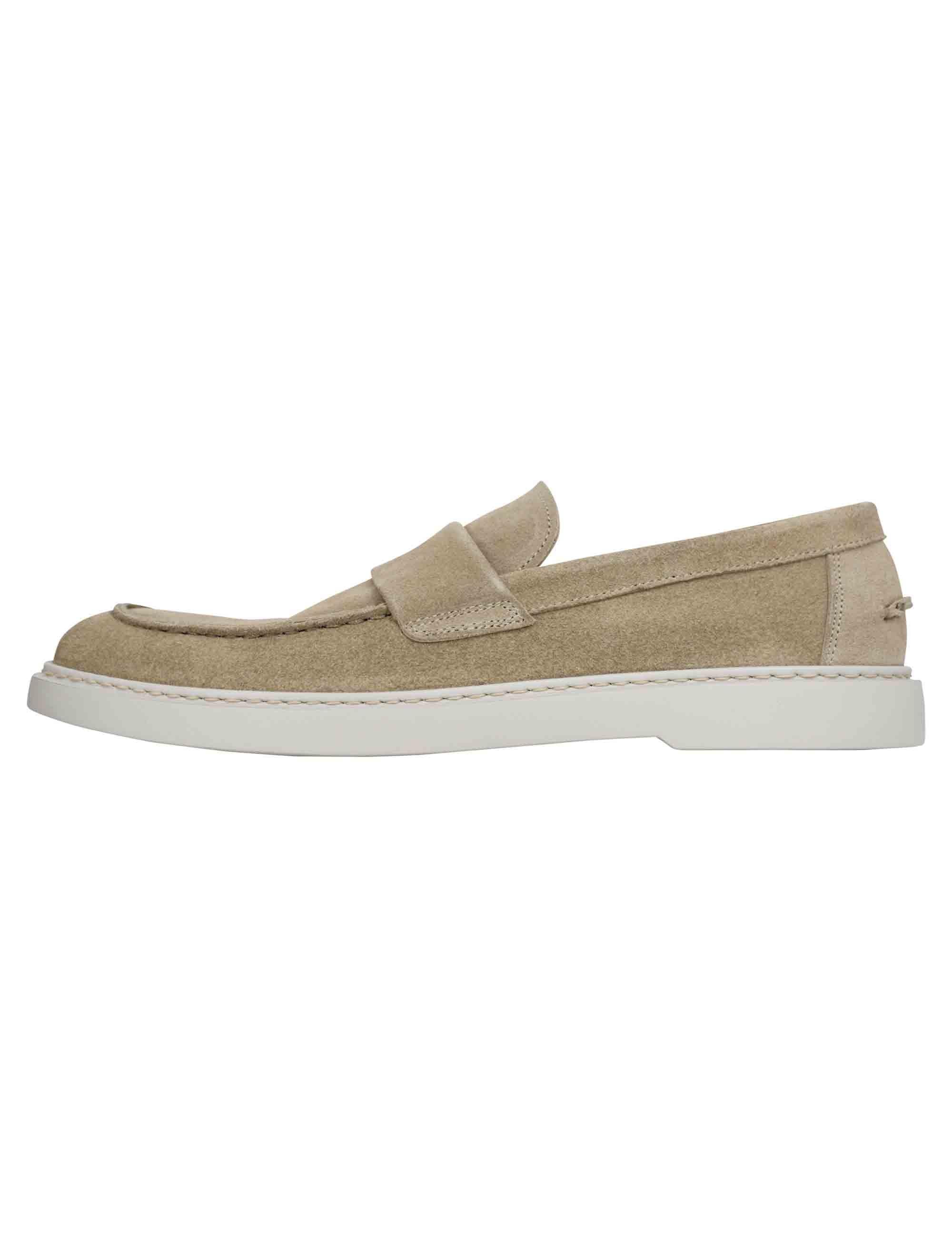 Mocassini uomo in camoscio beige con suola in gomma bianca SP2645 015 Spatarella 