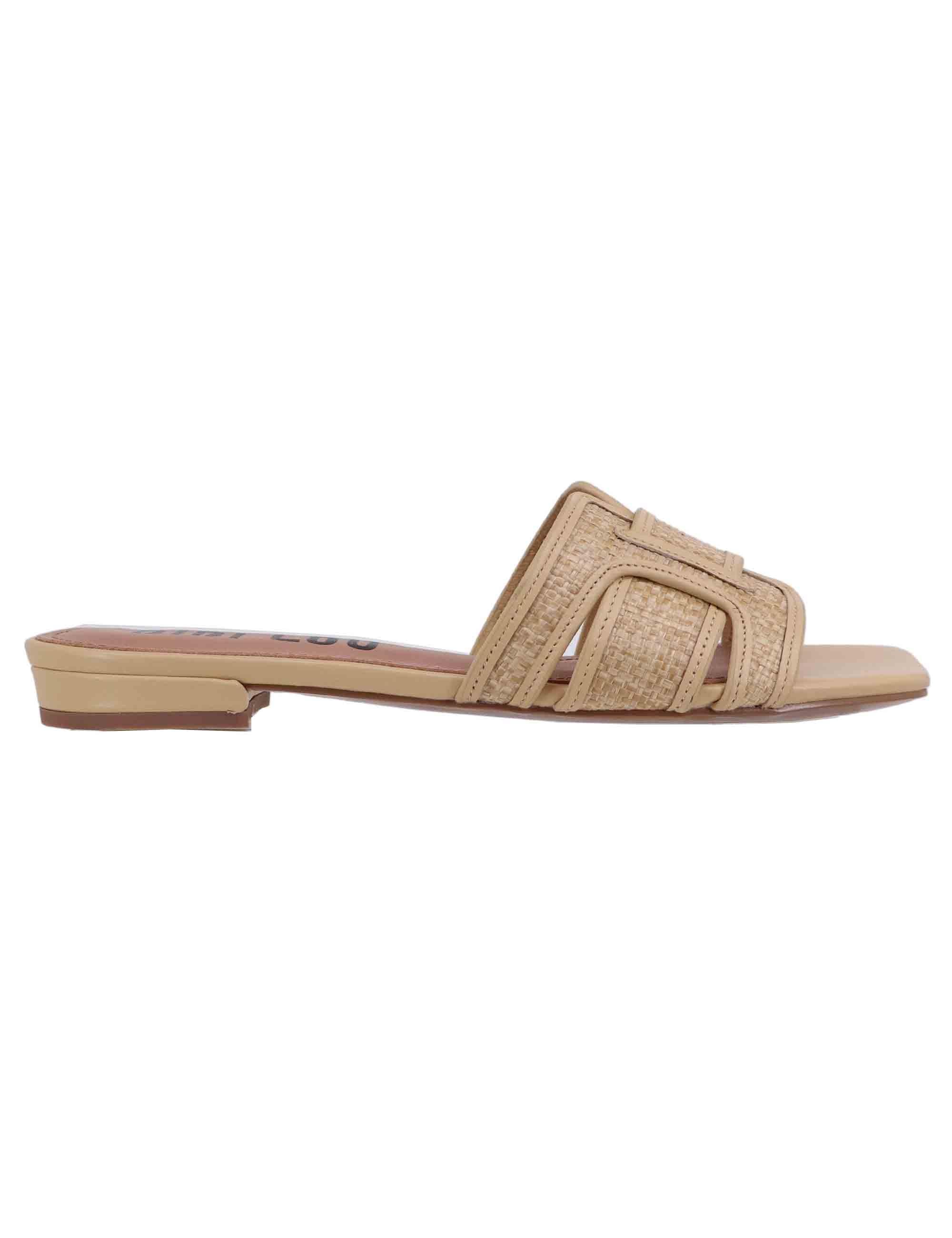 Sandali flat donna Holly in pelle e rafia beige 760Z69VK 030 Bibi Lou 