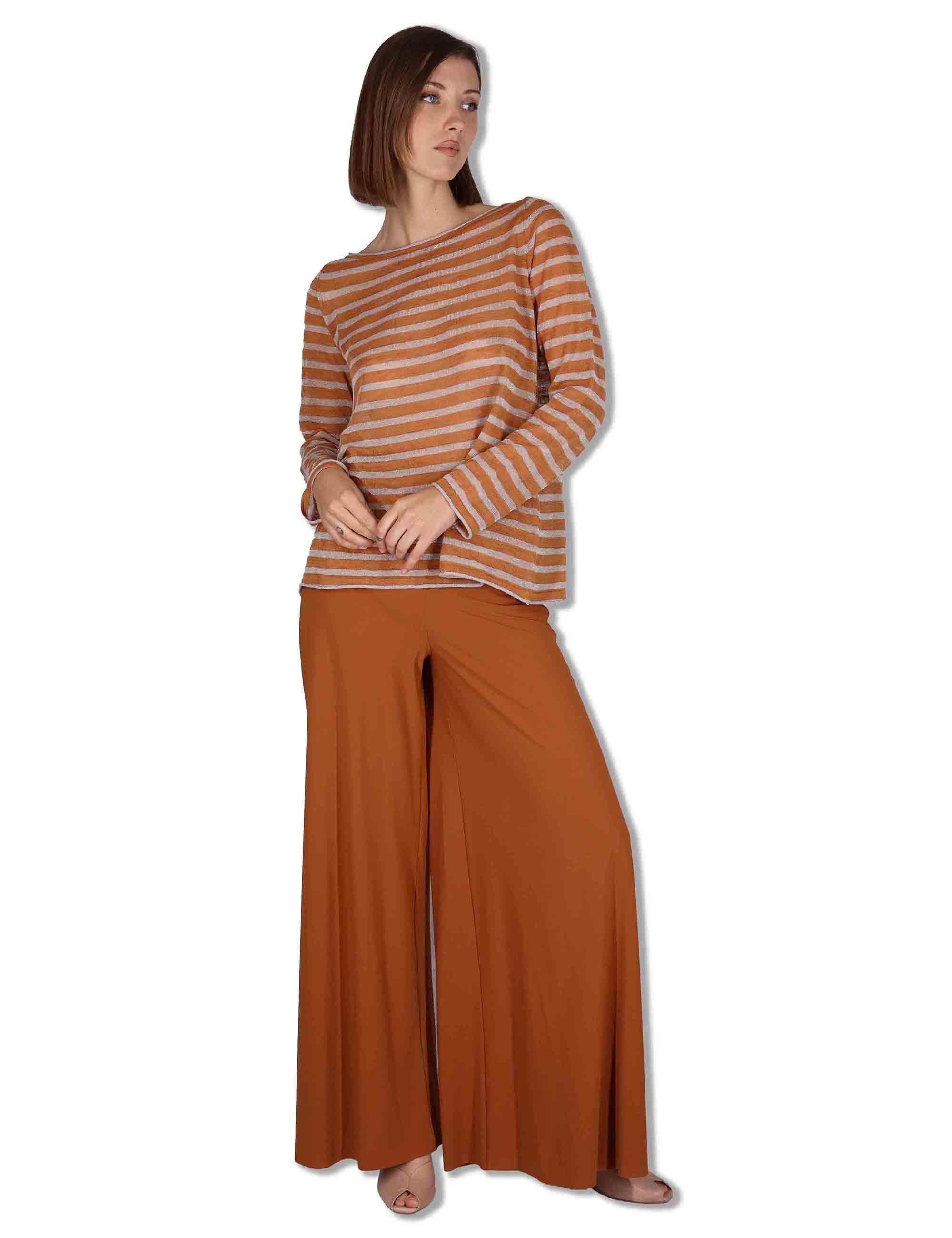 Pantaloni donna Soft in Jersy cuoio con gamba larga ed elastico in vita JH011770210 41008 Maliparmi 
