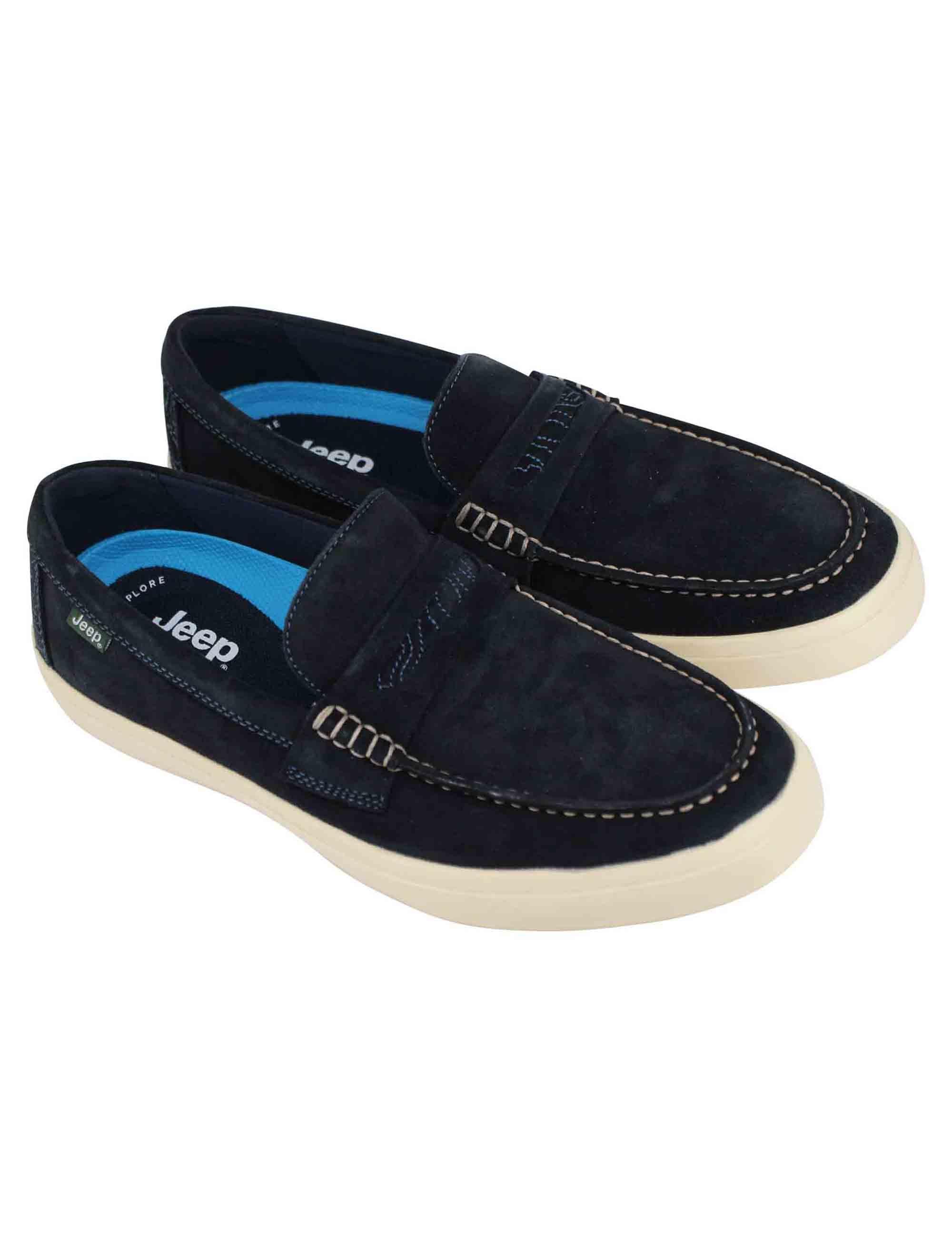 Mocassini uomo Moki Suede in camoscio blu con suola in gomma bianca JM41111A 016 Jeep 