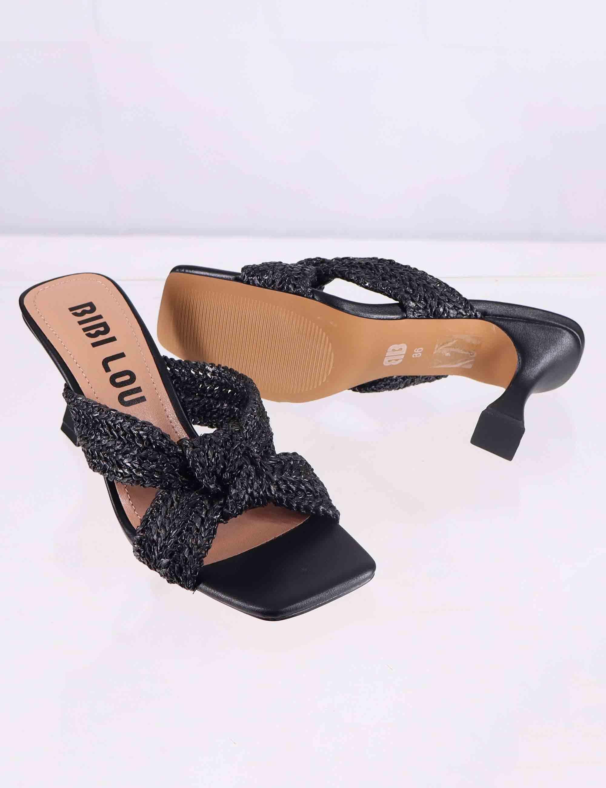Sandali donna Nicole in tessuto nero con tacco alto 882Z94HG 001 Bibi Lou 