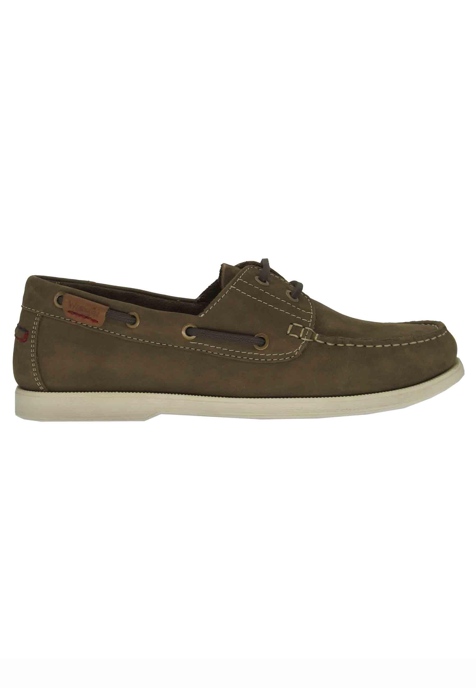 Mocassini barca Baltic uomo in pelle verde kaki e suola bianca WM21160A 036 Wrangler 