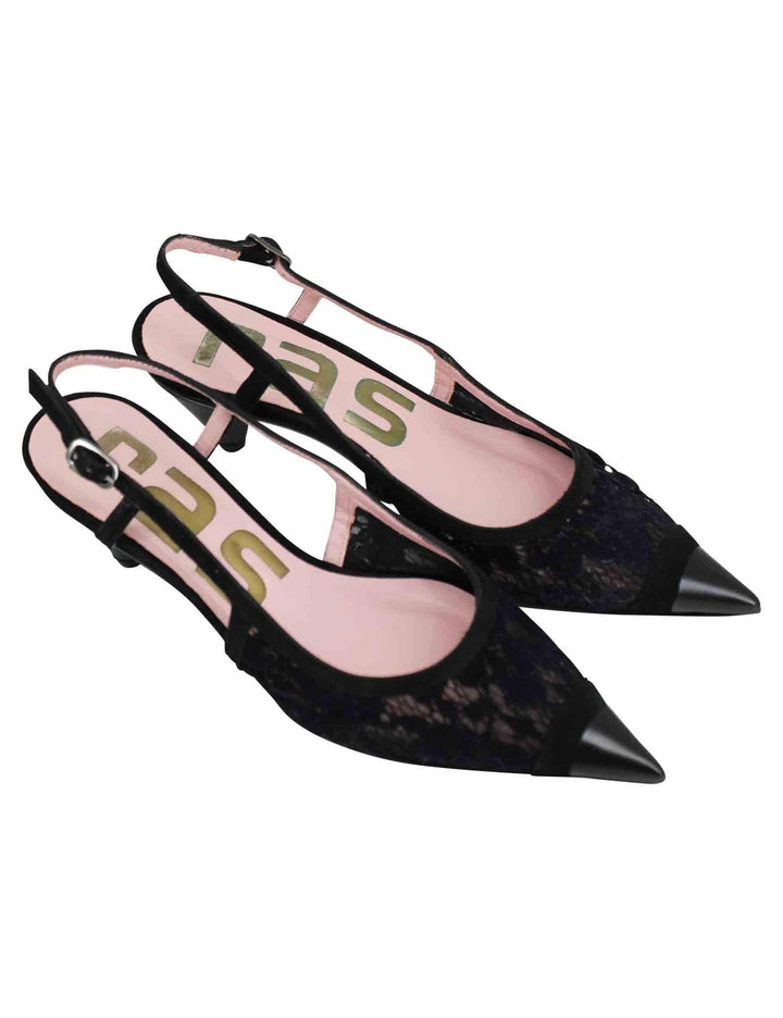 Decollete slingback donna in pizzo nero con punta a punta 7917 001 Ras 