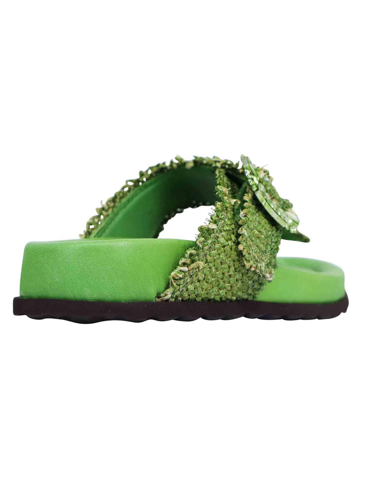 Sandali infradito donna in rafia e pelle verde con fussbett alto NICOL 08 005 Zoe 