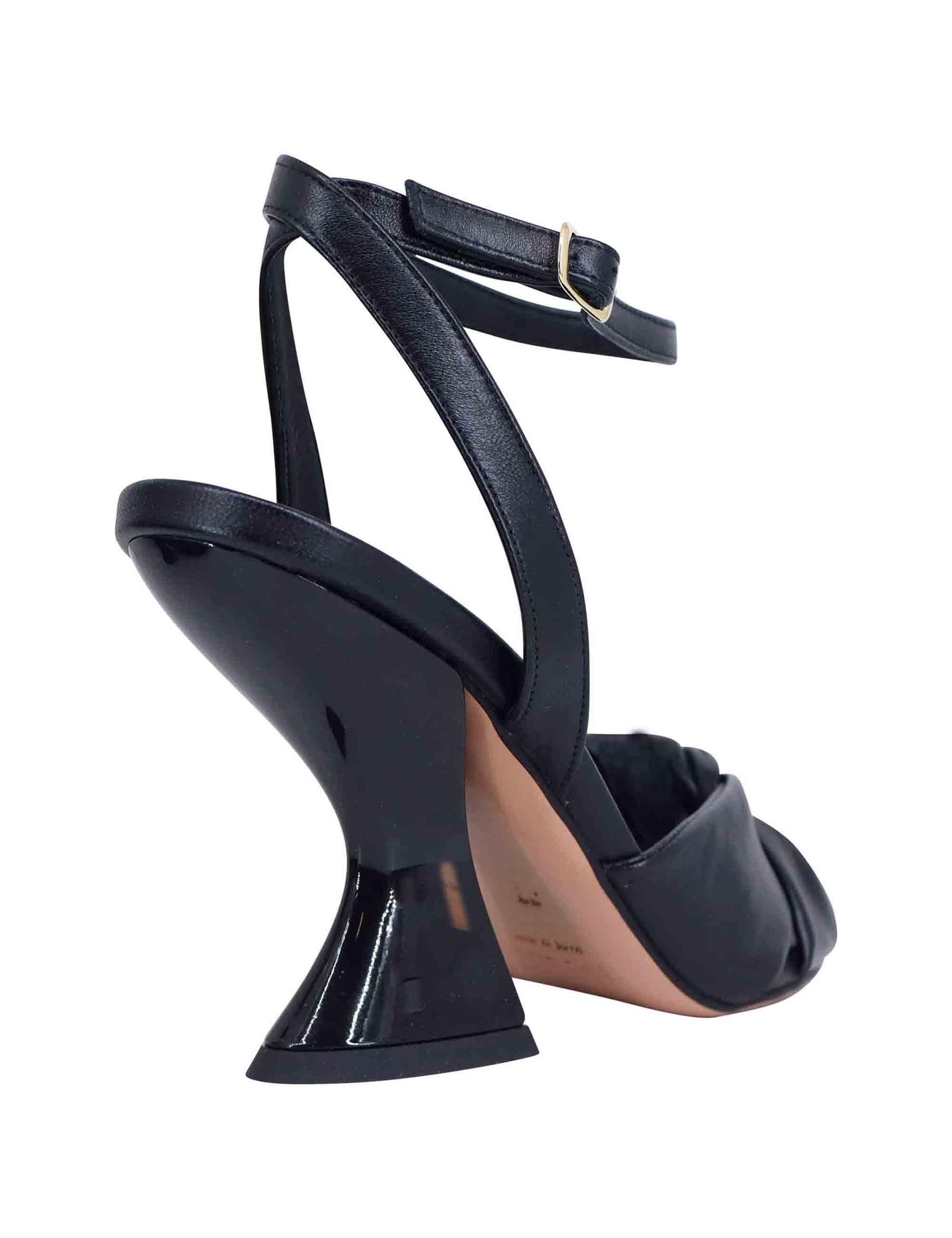 Sandali donna in pelle nera con tacco alto e cinturino alla caviglia SP896 001 Spatarella 
