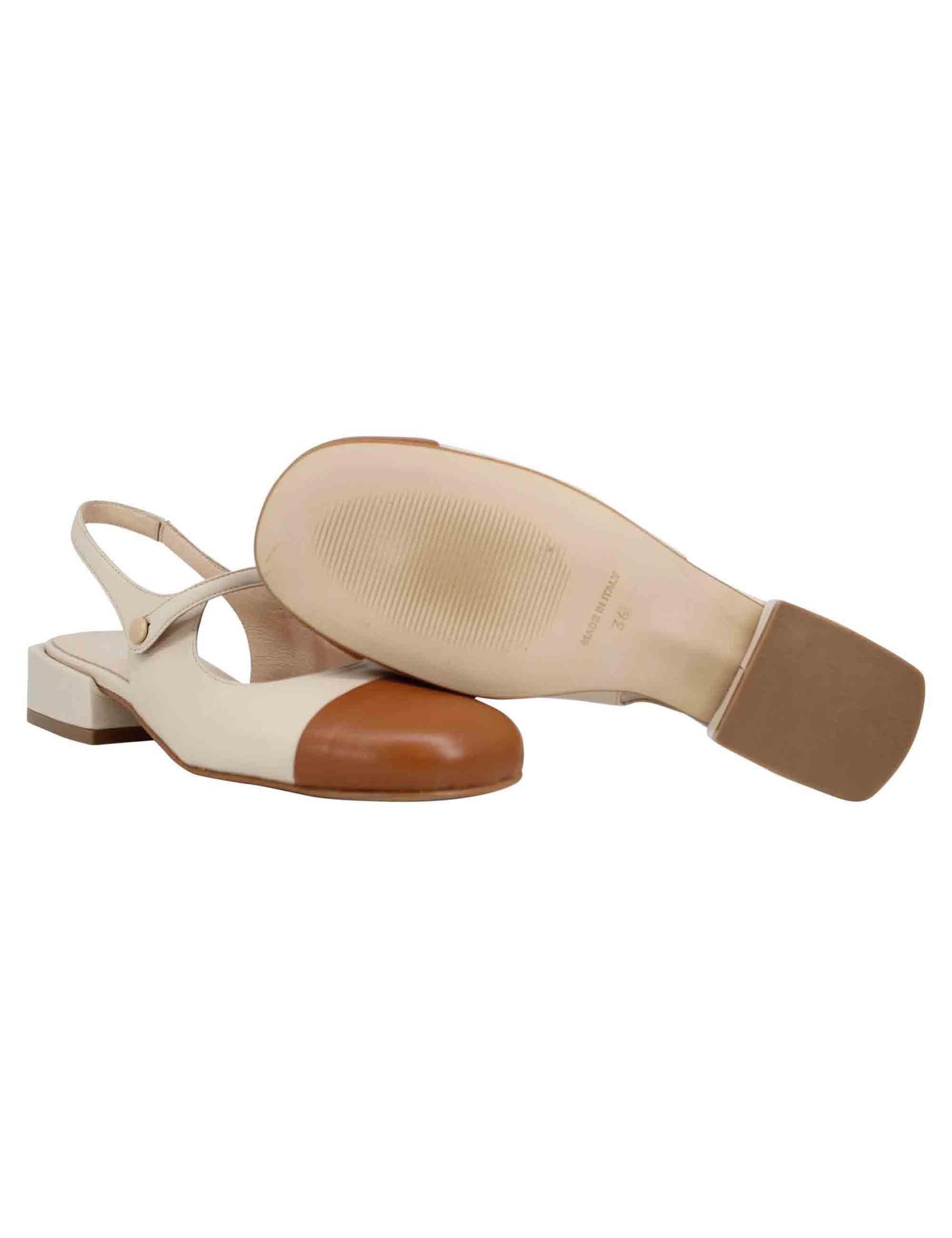 Decollete slingback donna in pelle beige bicolore con puntale cammello SPCH35 016 Spatarella 