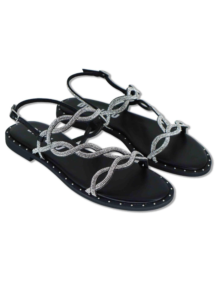Sandali flat donna in pelle e strass argento con cinturino regolabile Illion 888Z00HG 09-PLOMO Bibi Lou 