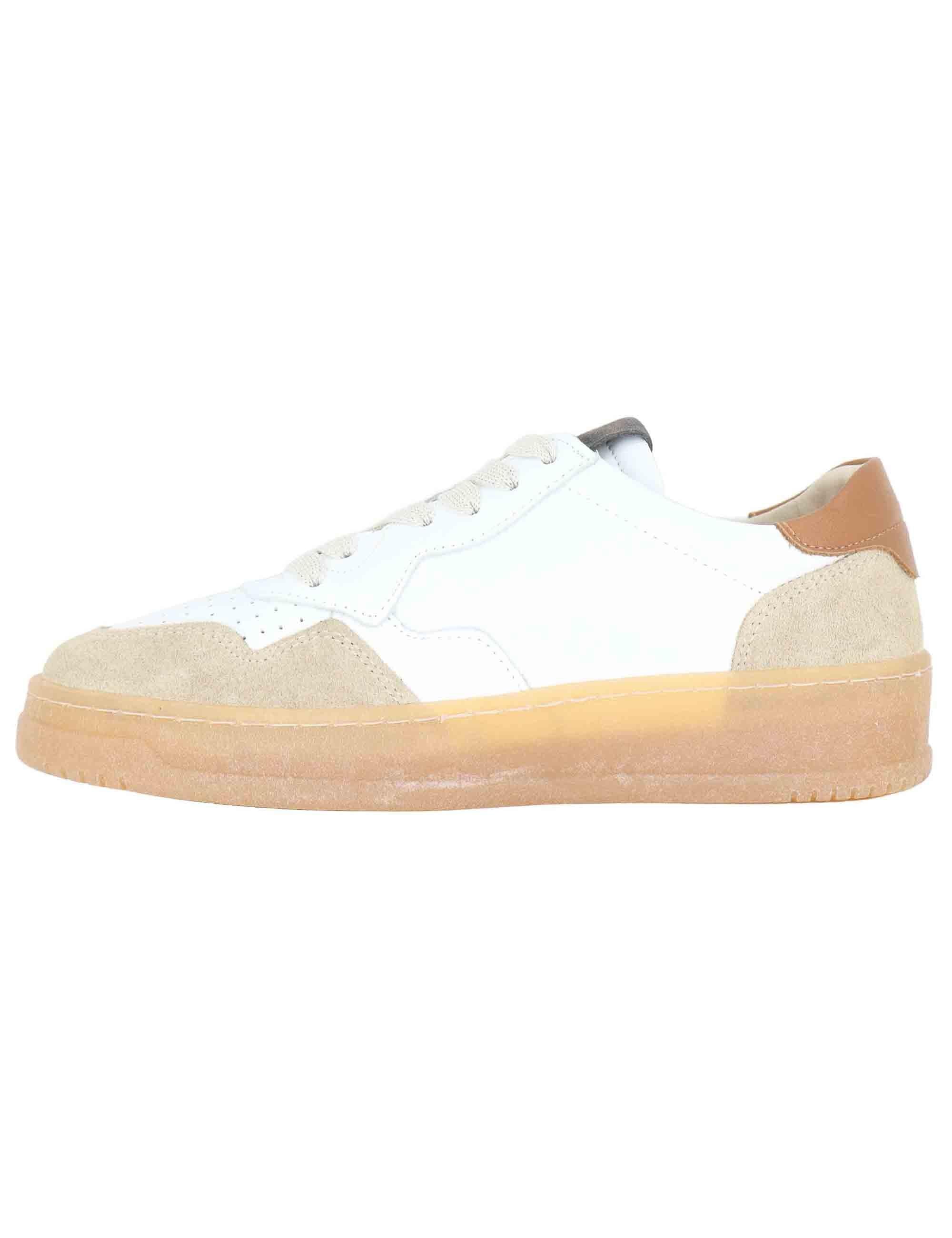 Sneakers donna in pelle beige con riporti in camoscio SP56529 004 Spatarella 
