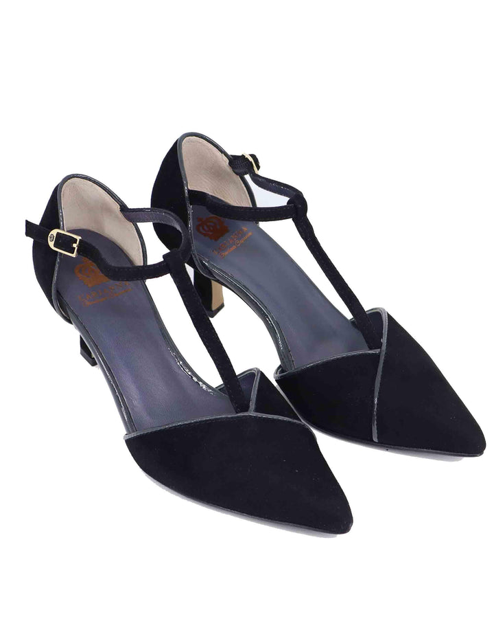 Mary Jane donna in camoscio nero tacco basso DE2413/RT 001 L'Arianna 