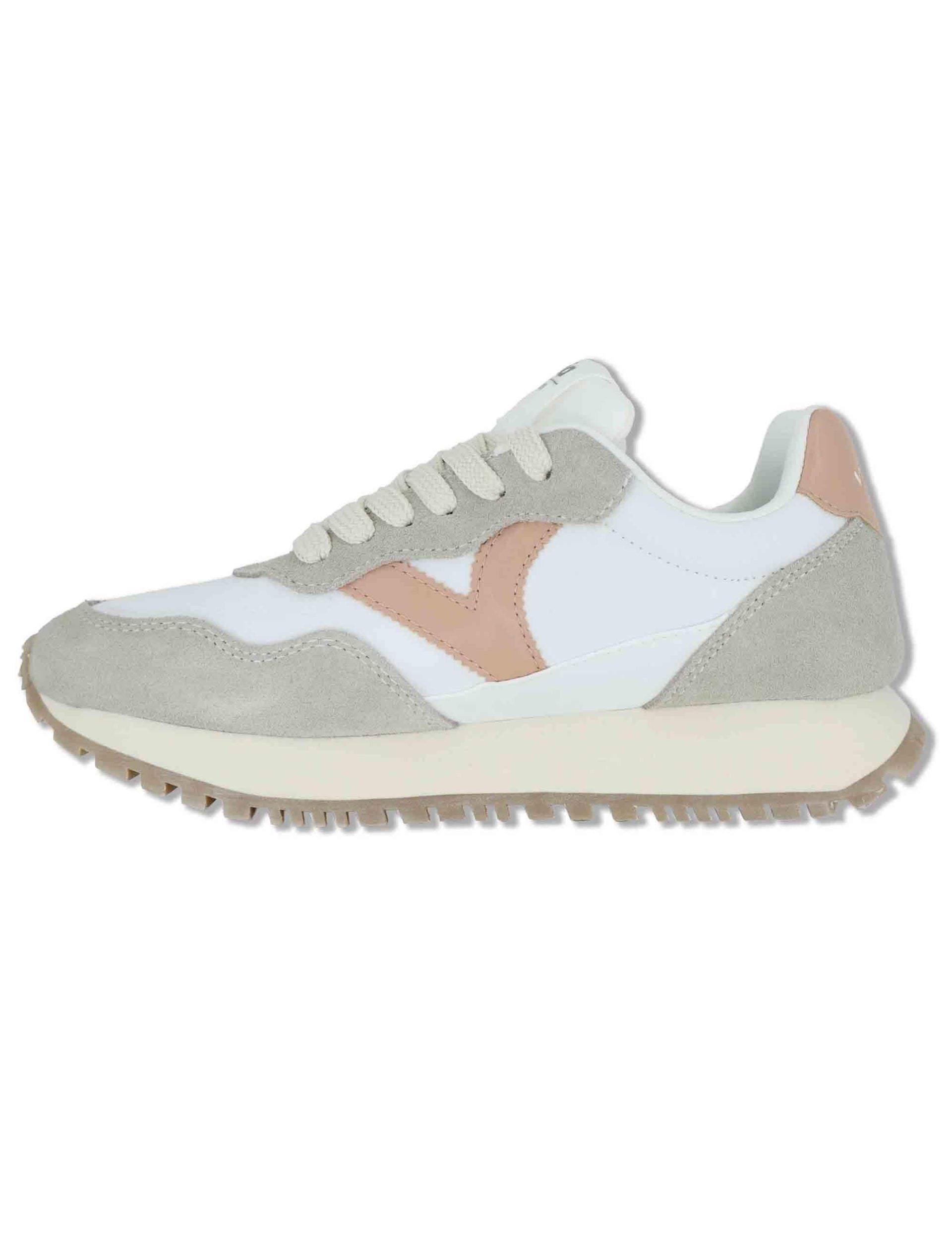 Sneakers donna Viento in nylon e camoscio bianco con logo rosa 1157106 497_Cuarzo Victoria 