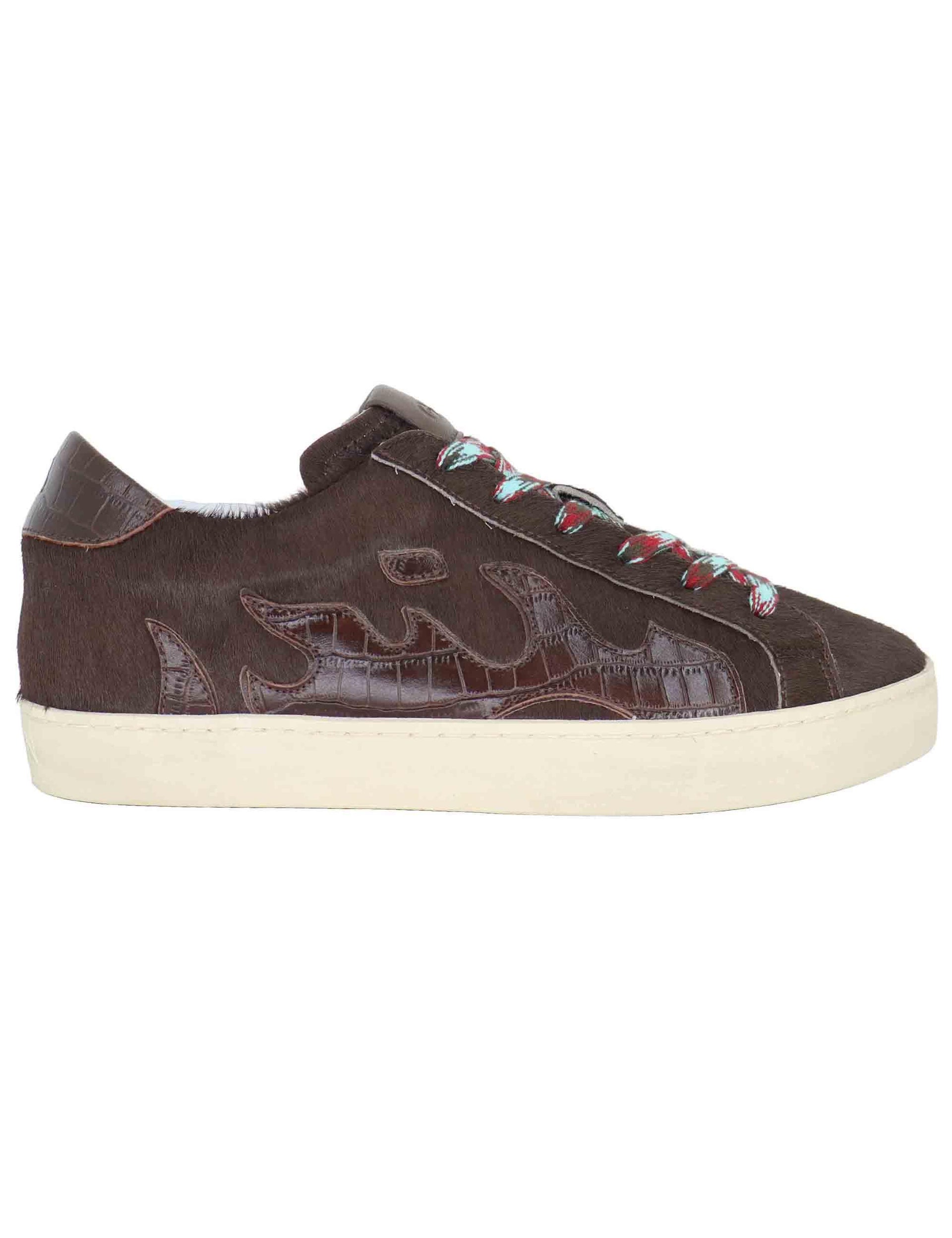 Sneakers donna in pelle marrone con logo in pelle D0017S90 90 Gamin 