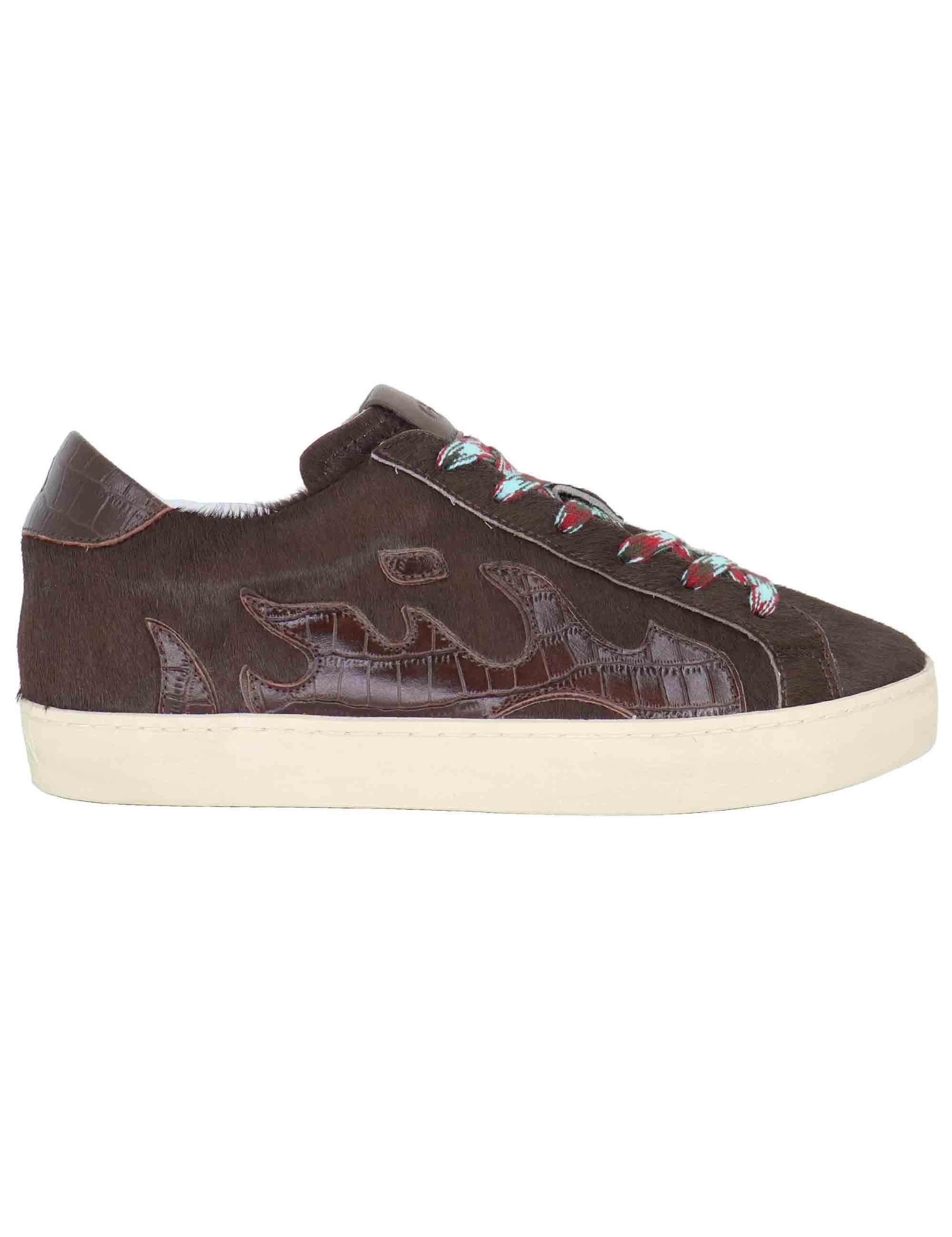Sneakers donna in pelle marrone con logo in pelle D0017S90 90 Gamin 