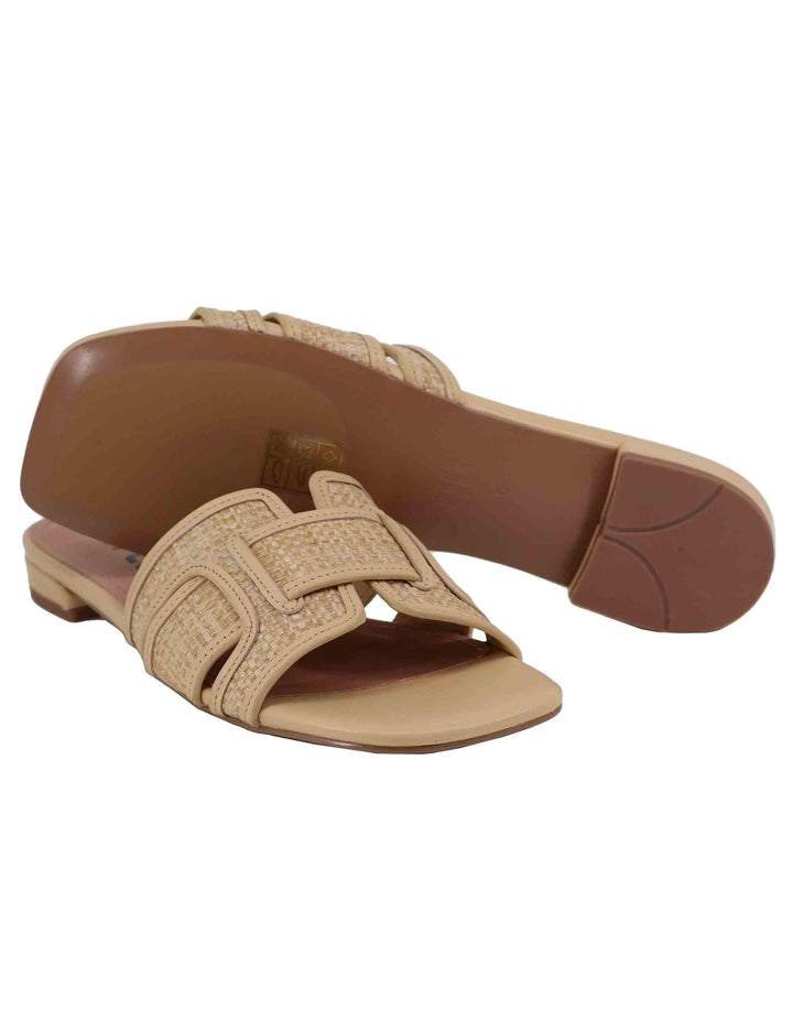 Sandali flat donna Holly in pelle e rafia beige 760Z69VK 030 Bibi Lou 