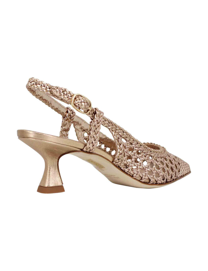 Decollete slingback donna in pelle intrecciata laminata oro con tacco in tinta SPX1513 601 Spatarella 