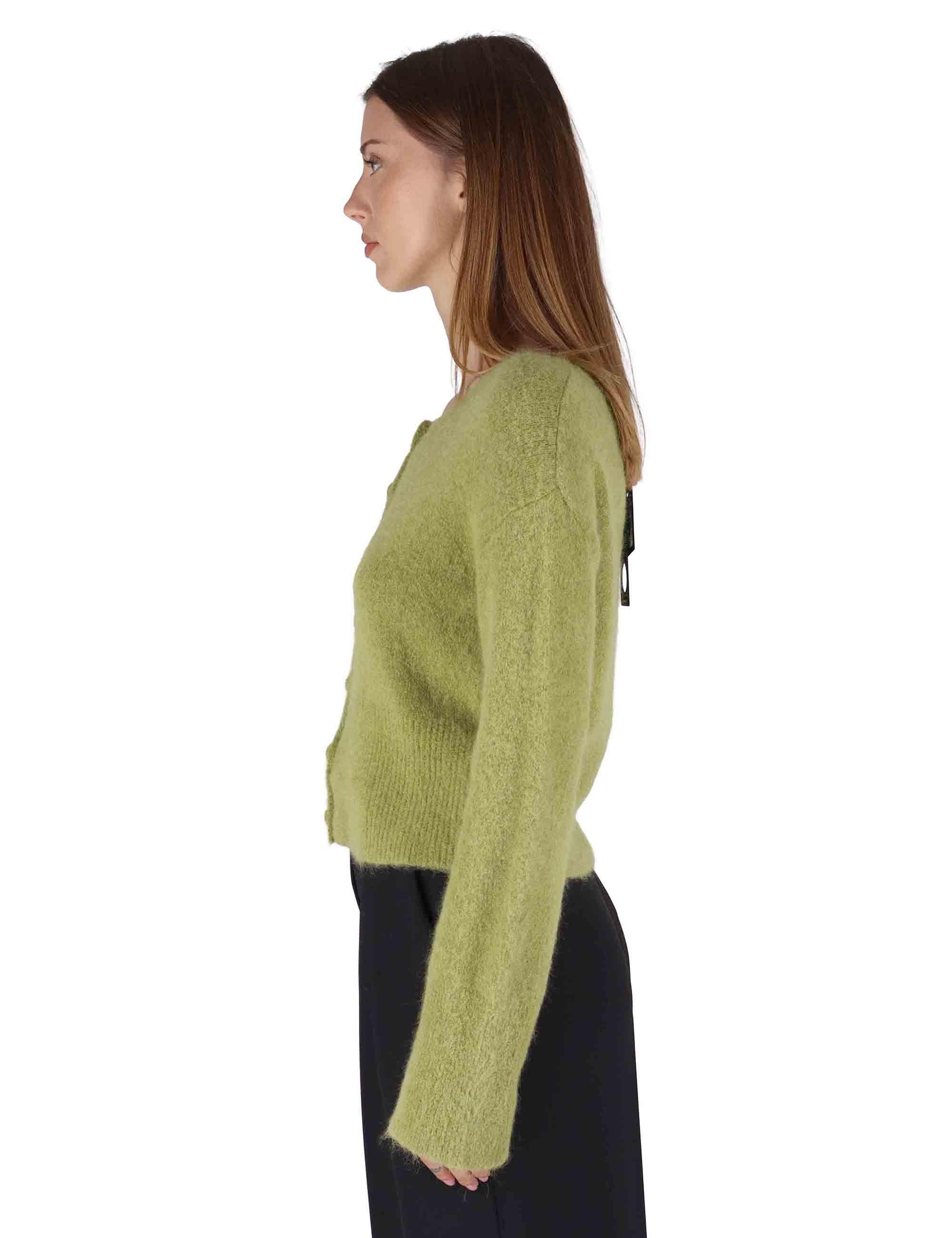 Cardigan donna in lana alpaca verde a girocollo con bottoni in tinta JABMF0025-G073 7013 Justmine 