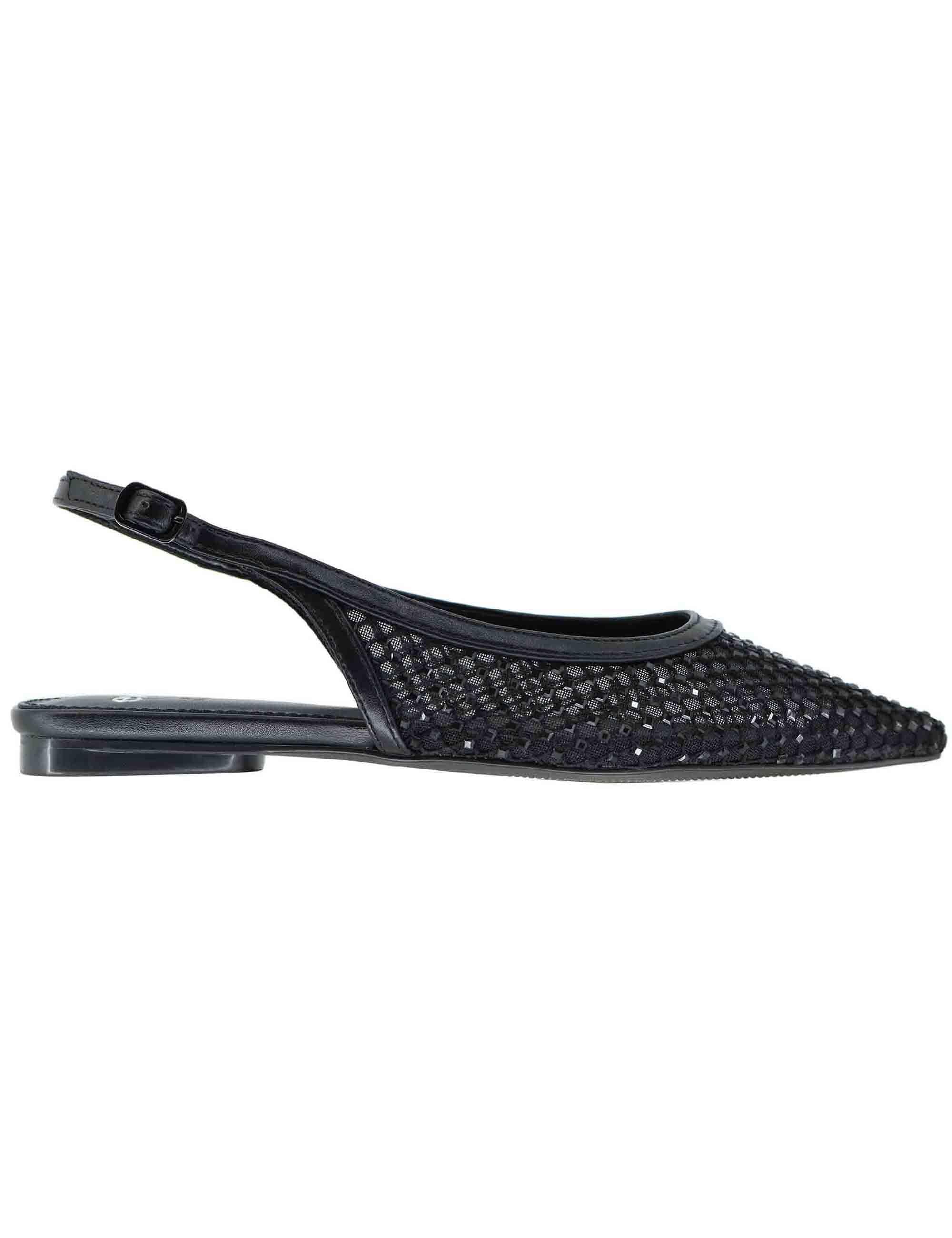 Slingback donna in rete nera con strass e tacco basso U47002221171 222 Exe 