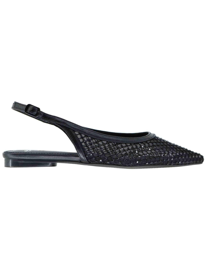 Slingback donna in rete nera con strass e tacco basso U47002221171 222 Exe 