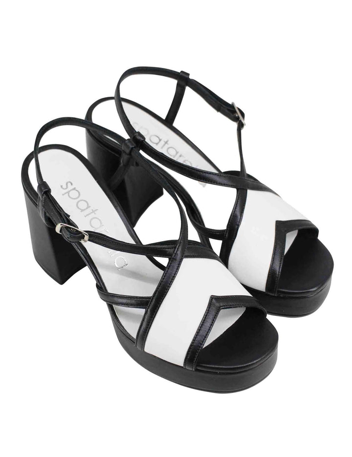 Sandali slingback donna in pelle nera tacco alto e plateau SP863 001 Spatarella 