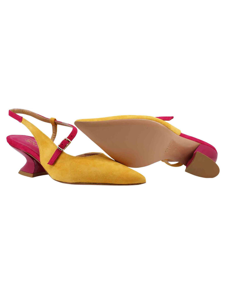 Decollete slingback donna in camoscio giallo con tacco in contrasto SP833 049 Spatarella 