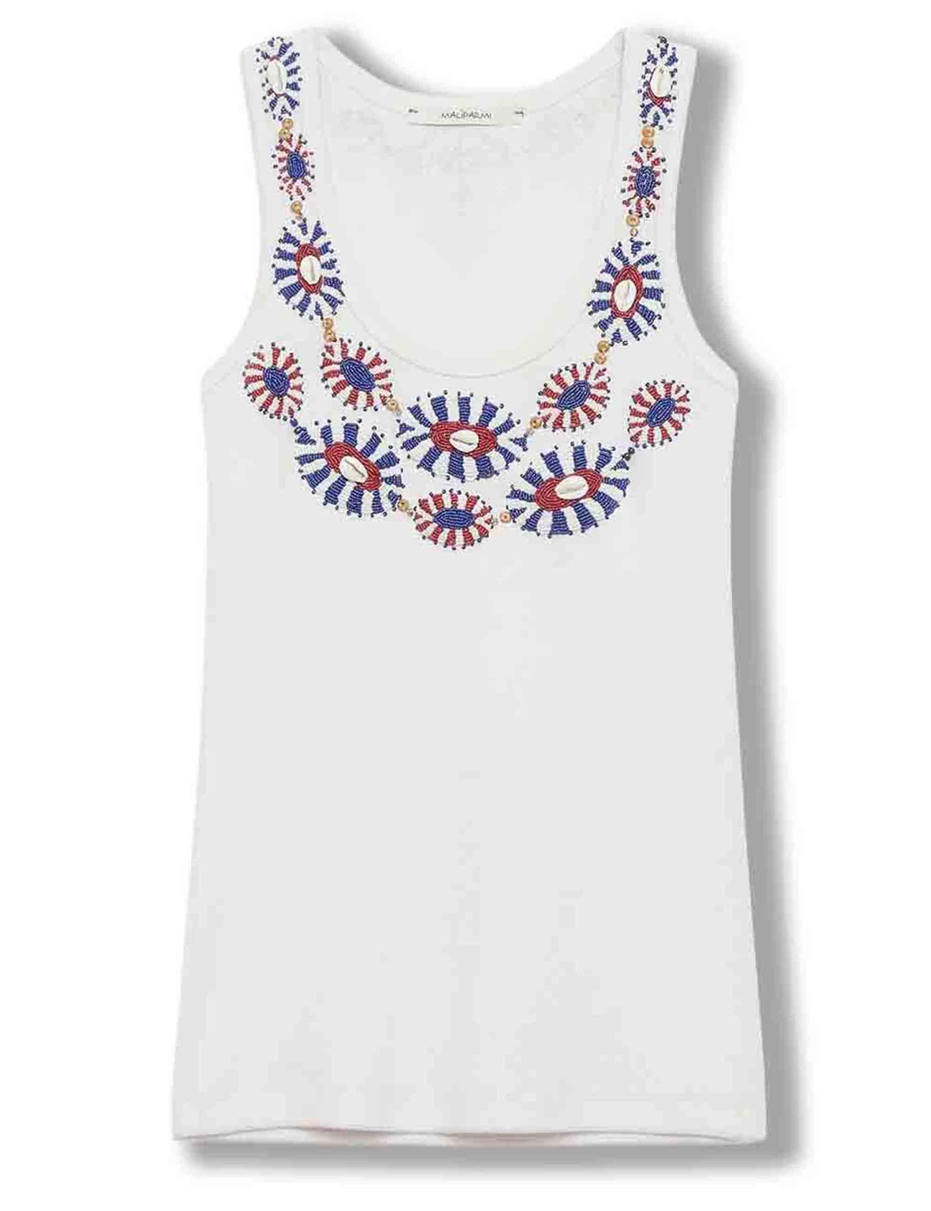 Top donna Oriental Embroidery in cotone blu con ricami JP552370669 D8094 Maliparmi 