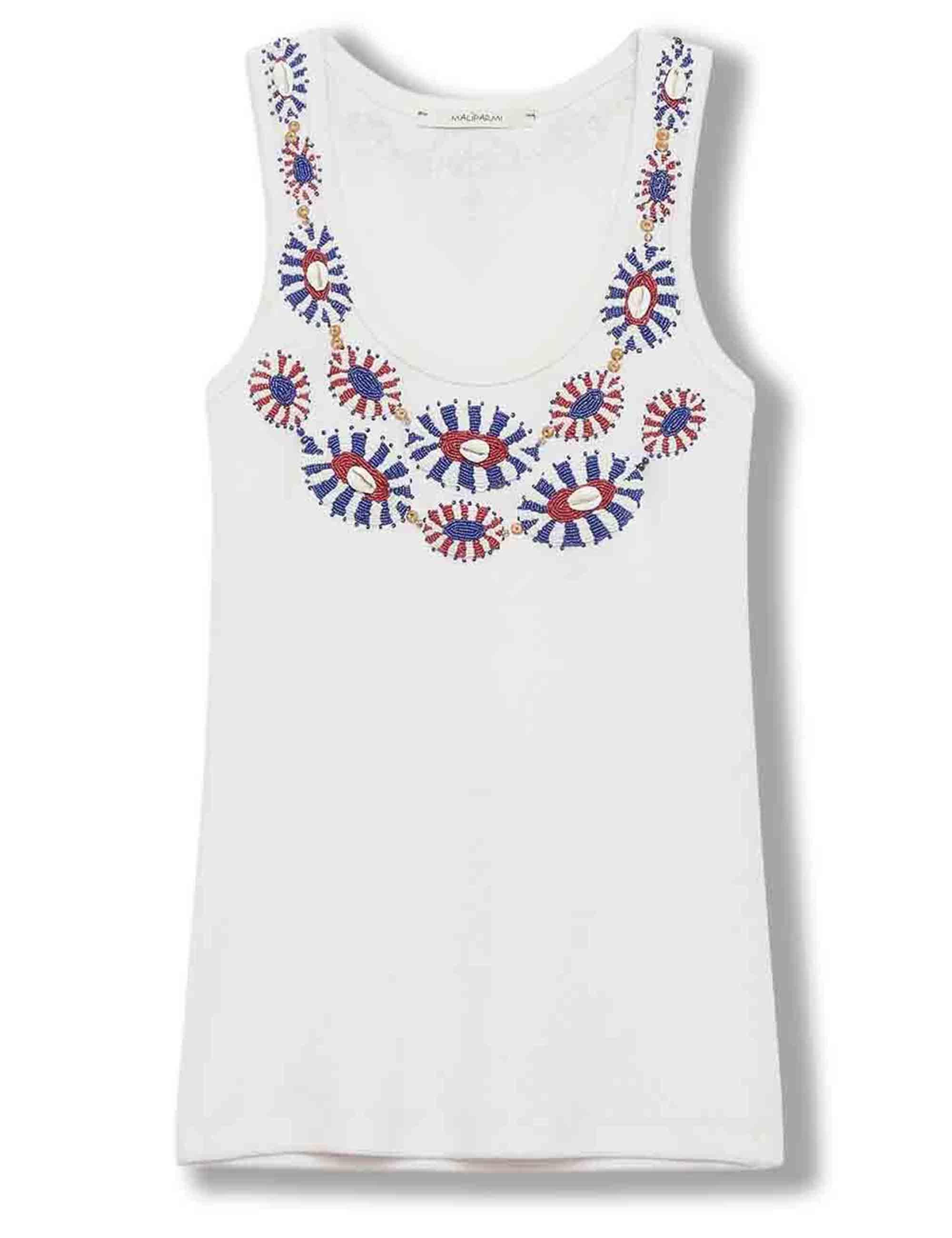 Top donna Oriental Embroidery in cotone blu con ricami JP552370669 D8094 Maliparmi 