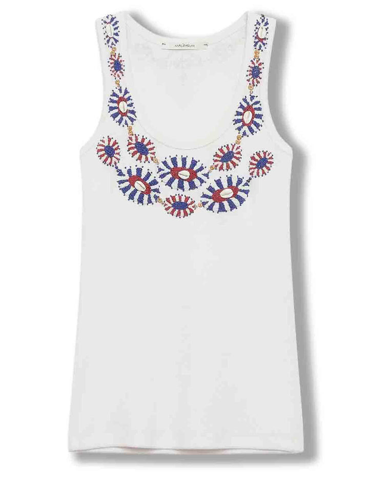 Top donna Oriental Embroidery in cotone blu con ricami JP552370669 D8094 Maliparmi 