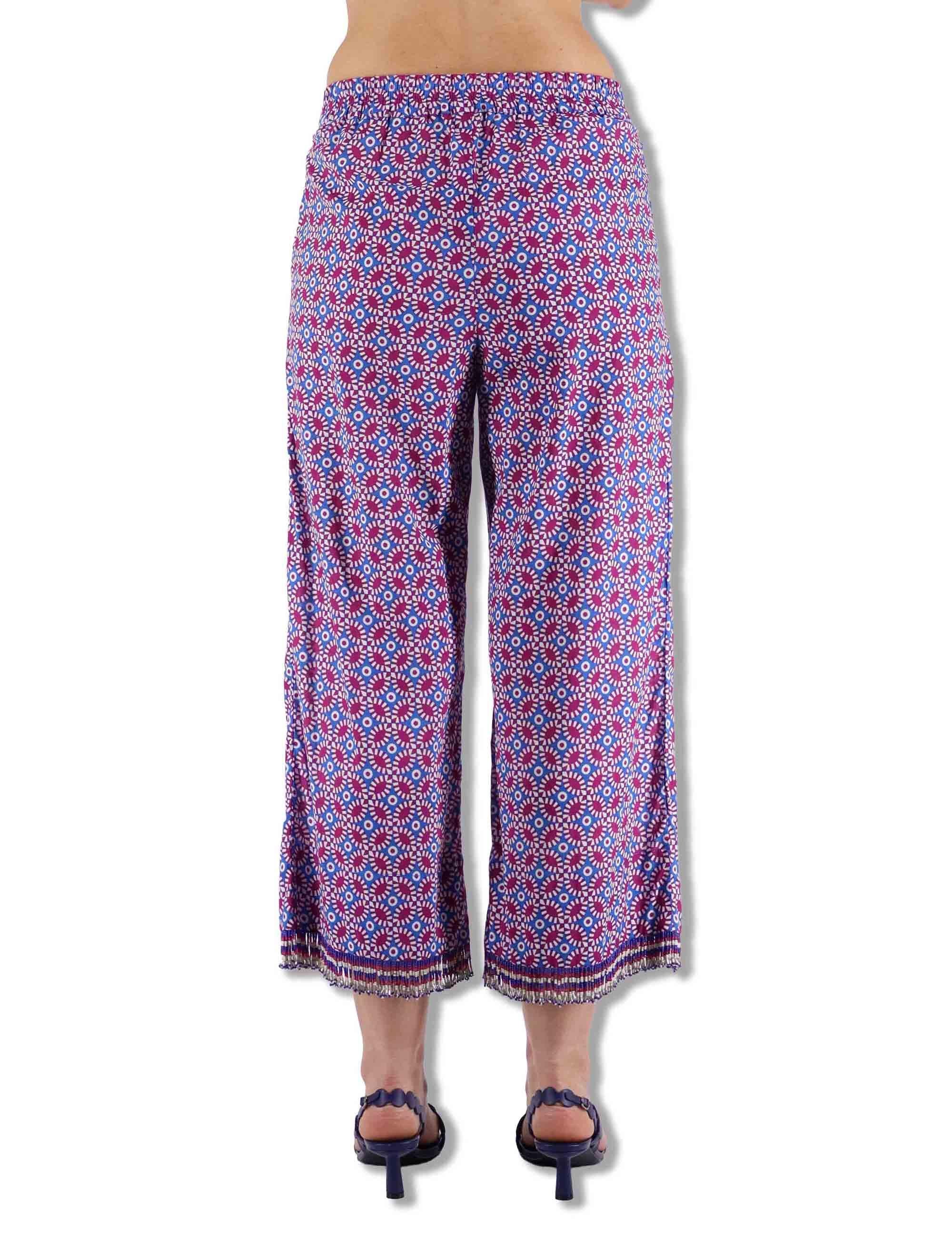 Pantaloni donna Floral Spin in cotone stampato a fantasia blu JH805815215 D8089 Maliparmi 