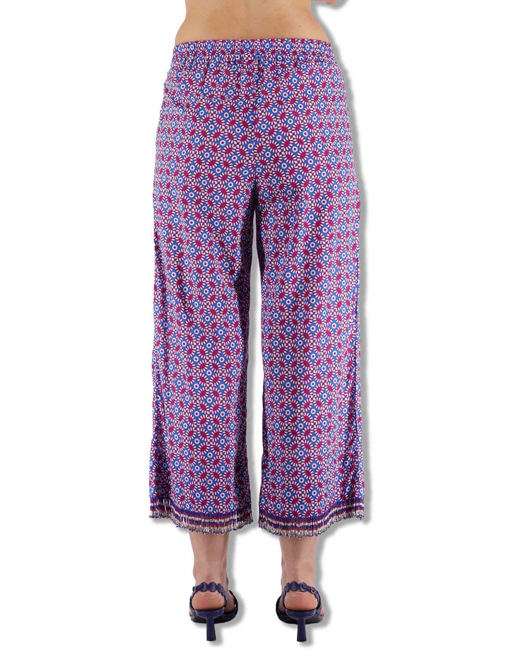 Pantaloni donna Floral Spin in cotone stampato a fantasia blu JH805815215 D8089 Maliparmi 