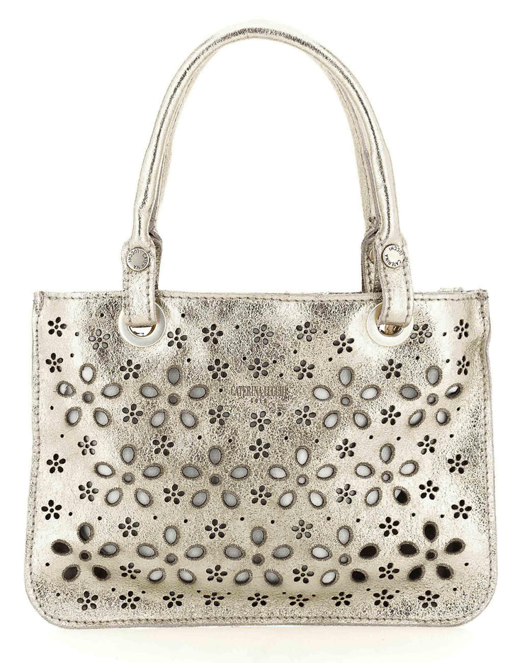 Borse donna in pelle laminata argento laserata con manico e tracolla L013310ND X3061 F0790 Caterina Lucchi 
