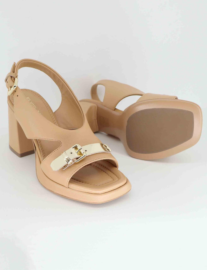 Sandali donna in pelle beige con tacco alto EB1301X 016R Elvio Zanon 