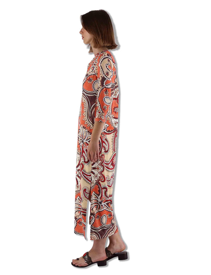 Abiti donna kaftani Hippie Lotus in tessuto bianco a fantasia con maniche 3/4 JF667370671 B3107 Maliparmi 