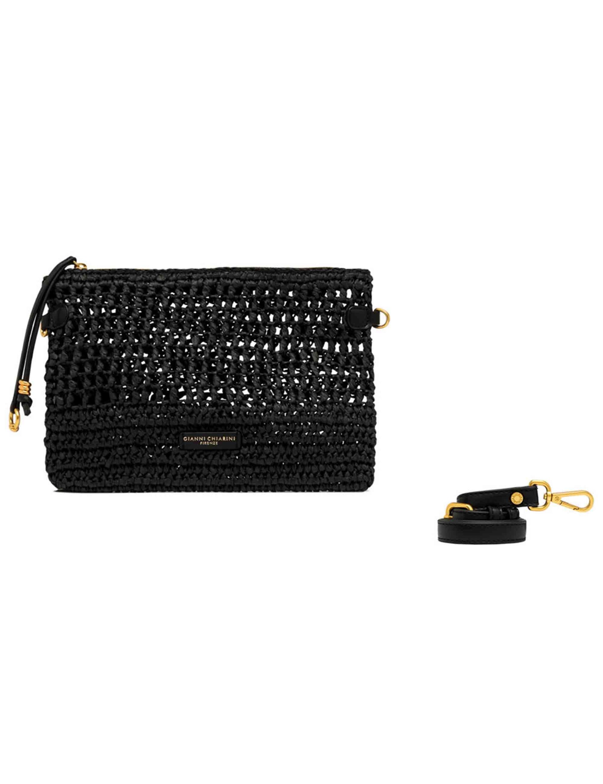Borse donna Nefeli in rafia nera con tracolla in pelle in tono removibile BS11950 COMM STR-CRCH 001 Gianni Chiarini 