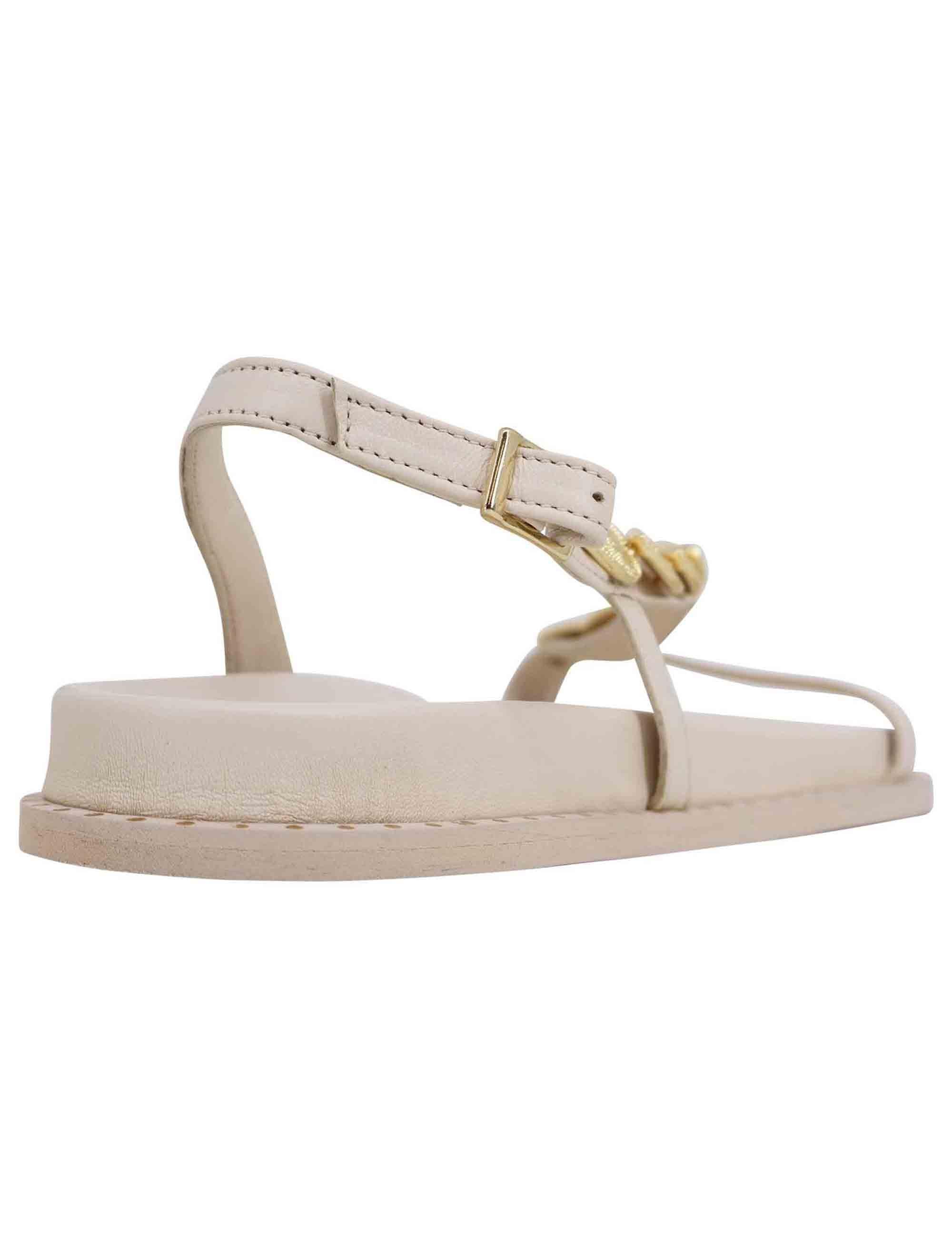 Sandali infradito donna slingback in pelle off white con foglie d'oro K809 001 Kotris 