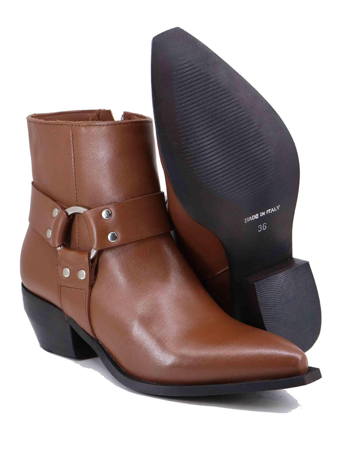 Texani donna in pelle cuoio con borchie argento ELENA 50 014 Spatarella 