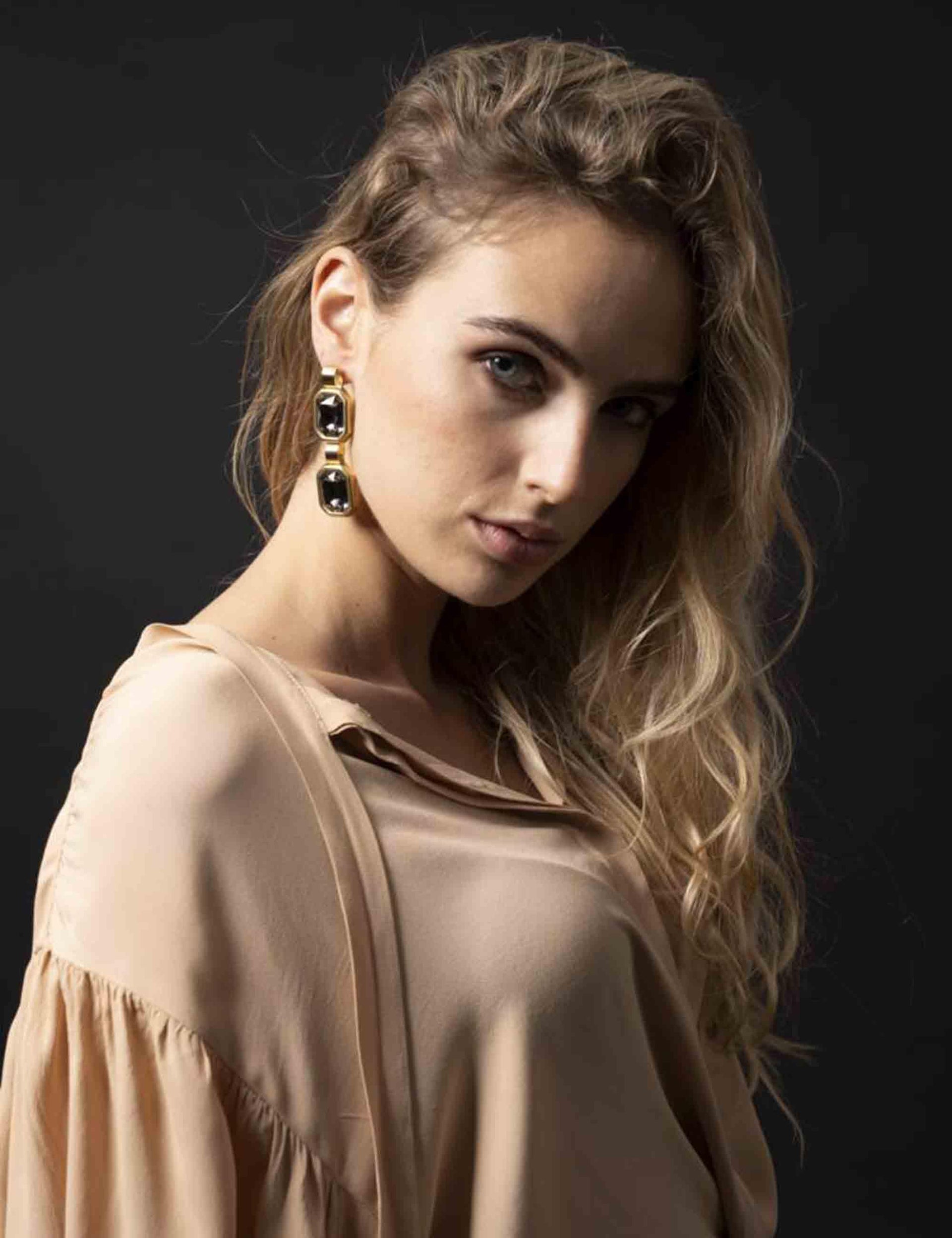 Orecchini donna doppio cabochon in ottone naturale W26ATH06MP 001 Centopercentocachemire 