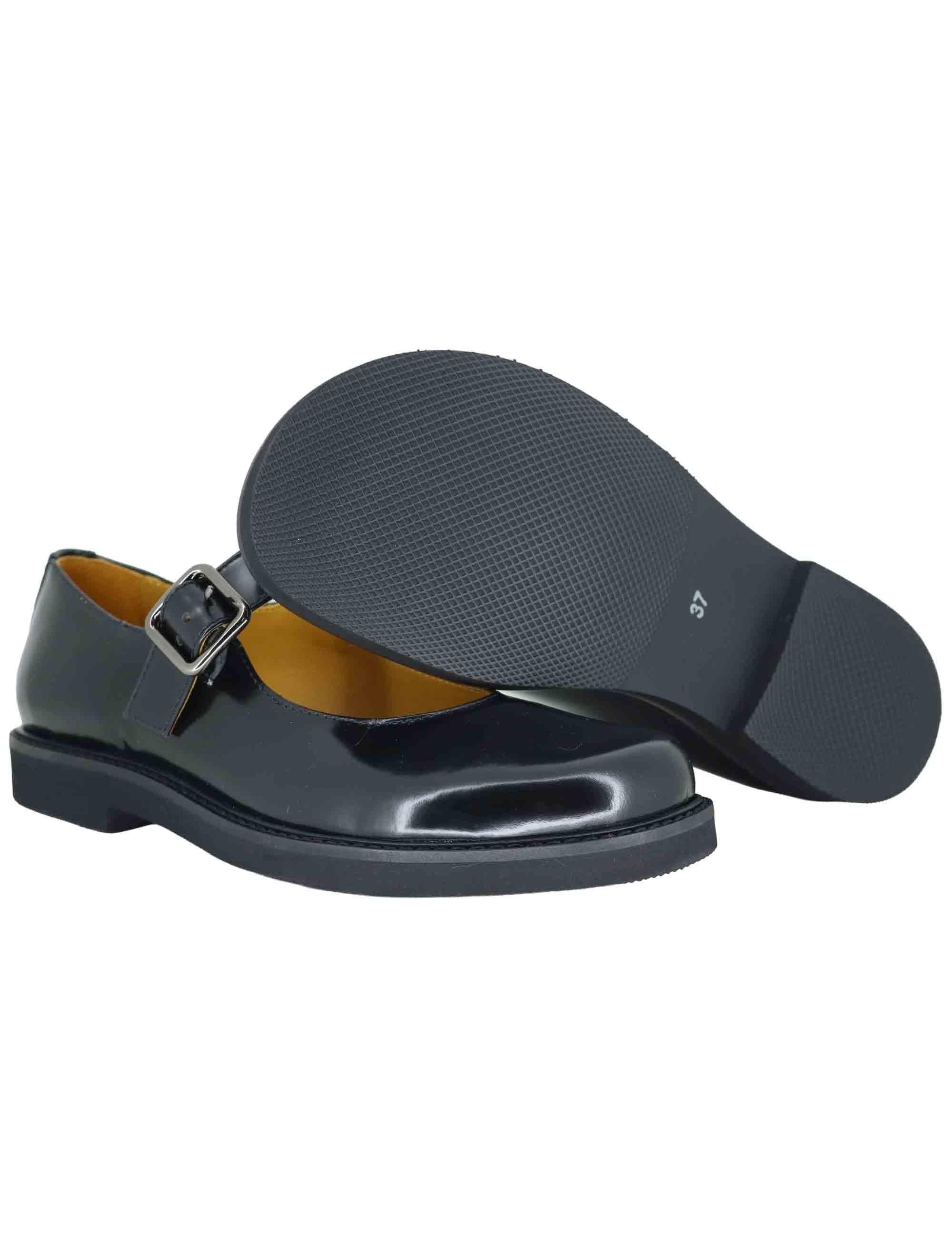 Ballerine donna in pelle nera con cinturino sul collo piede e tacco basso SP9703 001 Spatarella 