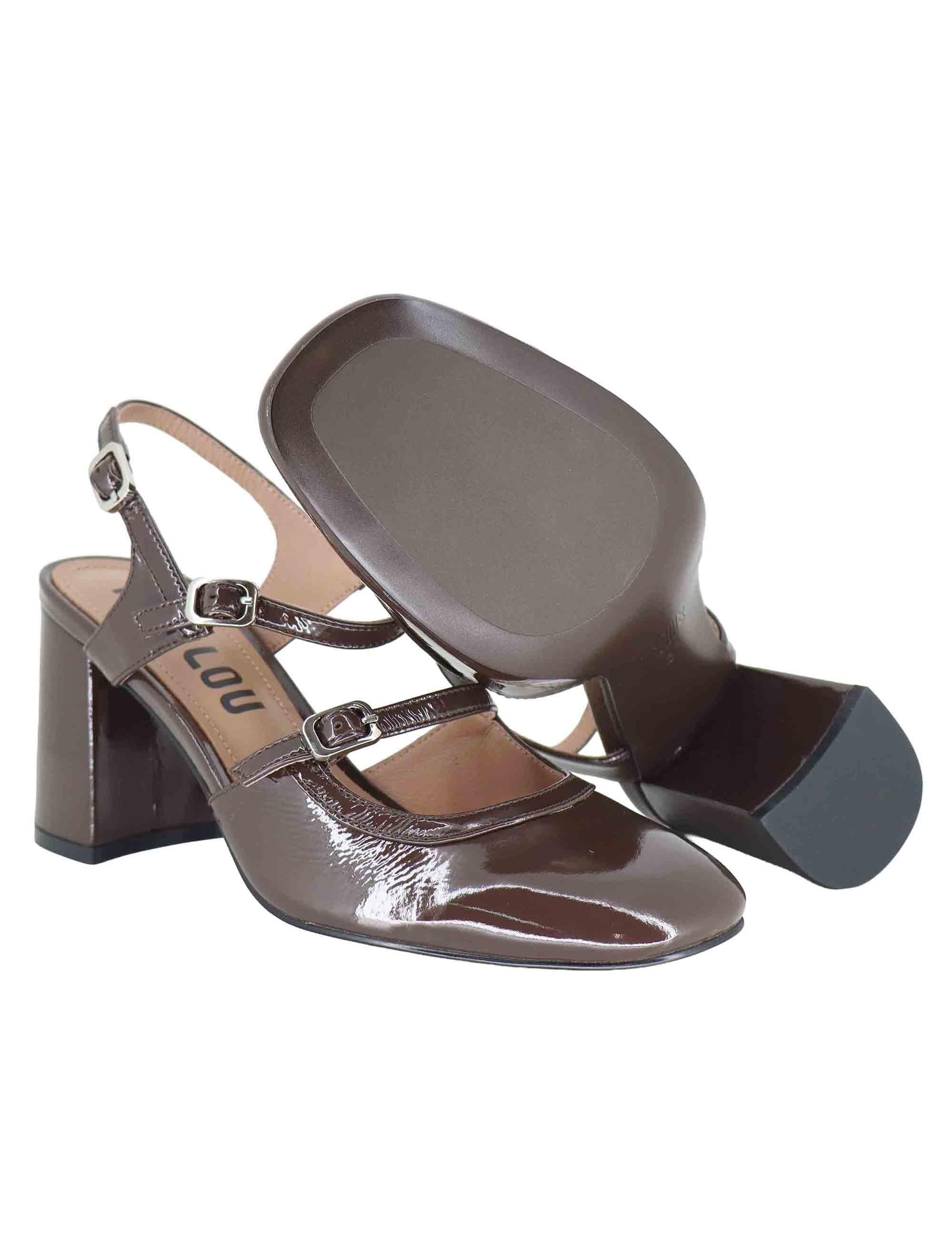 Decollete donna in vernice marrone con tacco alto e doppio cinturino 633Z21VK 90 Bibi Lou 