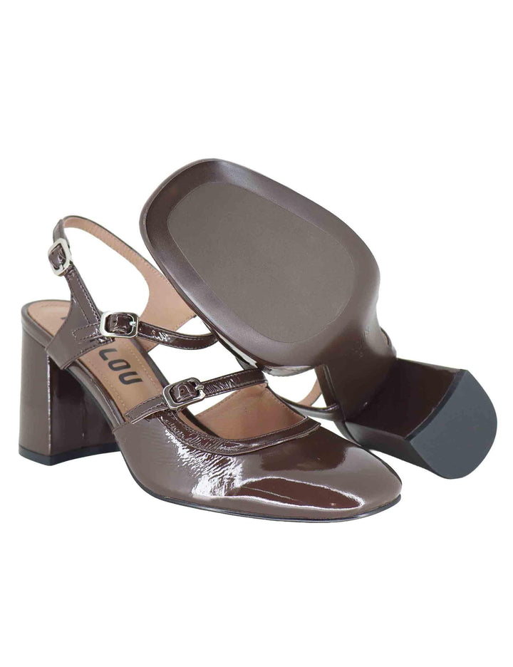 Decollete donna in vernice marrone con tacco alto e doppio cinturino 633Z21VK 90 Bibi Lou 