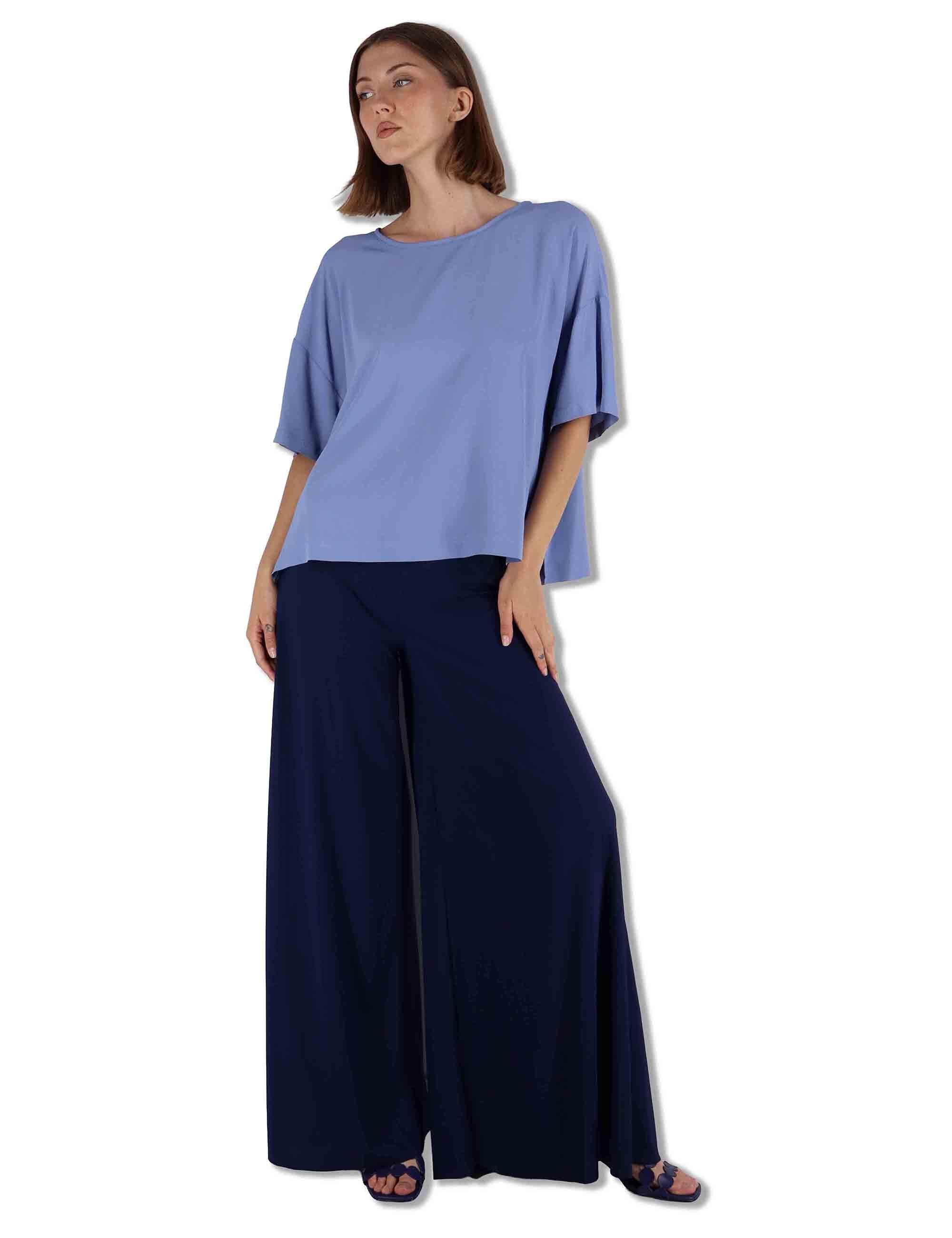 Camicie donna Fluid Crepe in misto seta azzurro maniche a 3/4 JM440050672 81001 Maliparmi 
