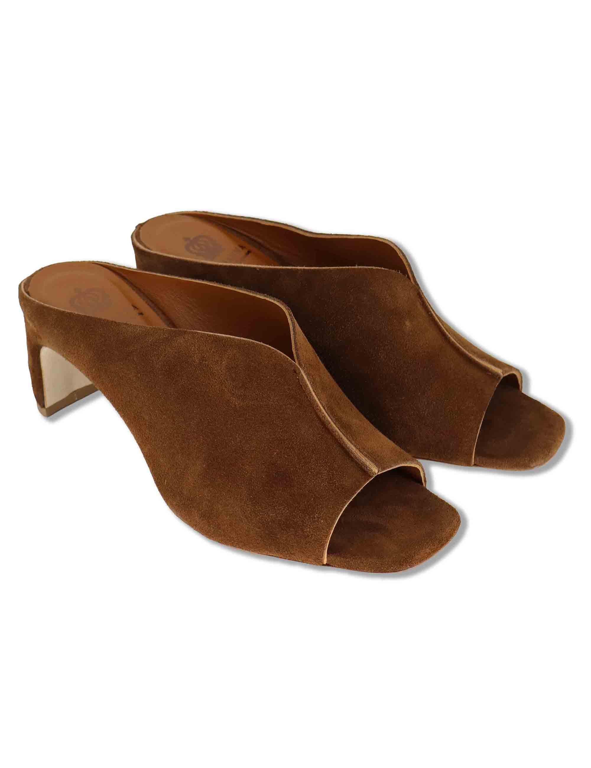 Sandali donna in camoscio cuoio senza cinturini con punta quadra DS2677/SR 014 L'Arianna 