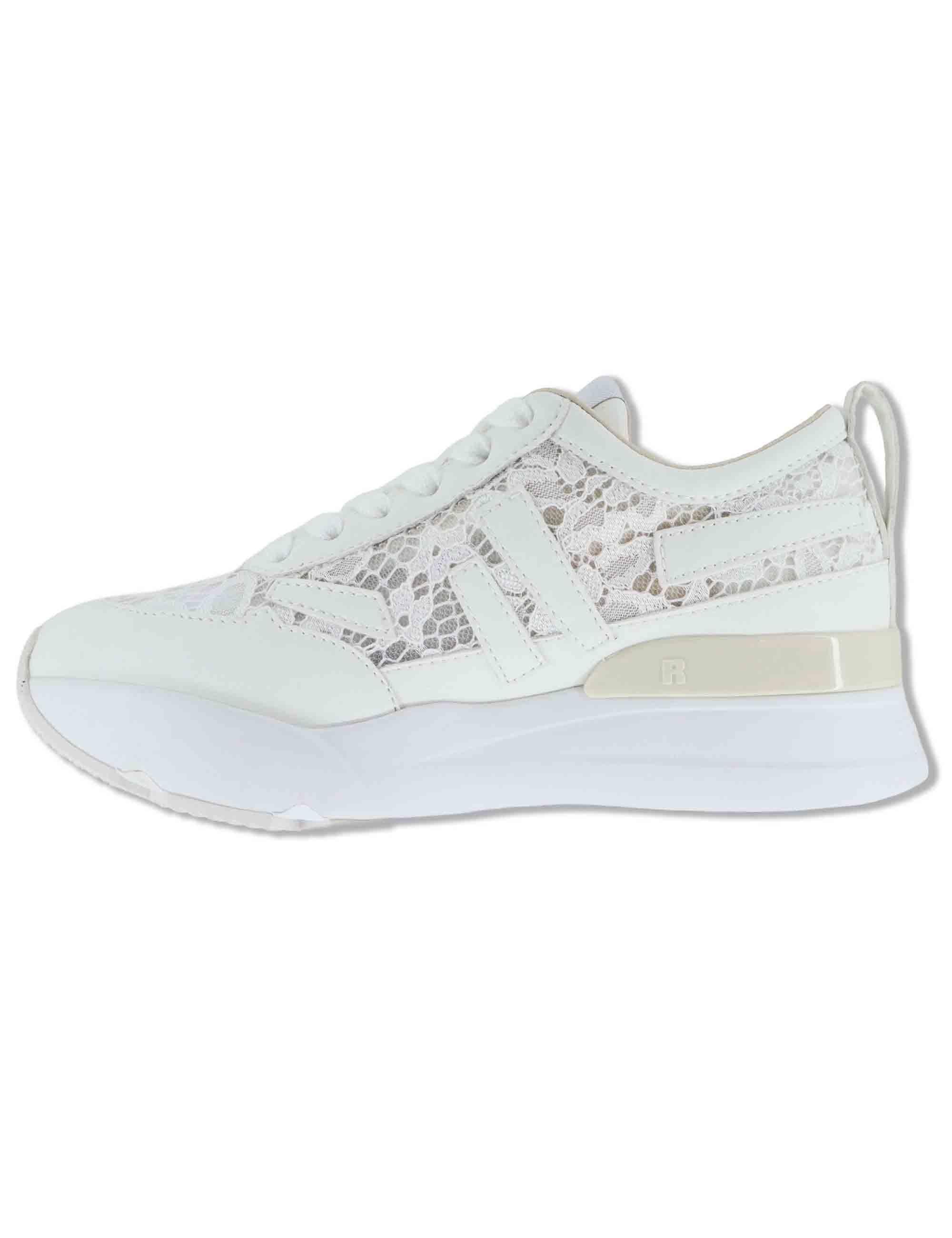 Sneakers donna in pelle e pizzo bianco con zeppa alta in gomma 4009-84585 2 Ruco Line 